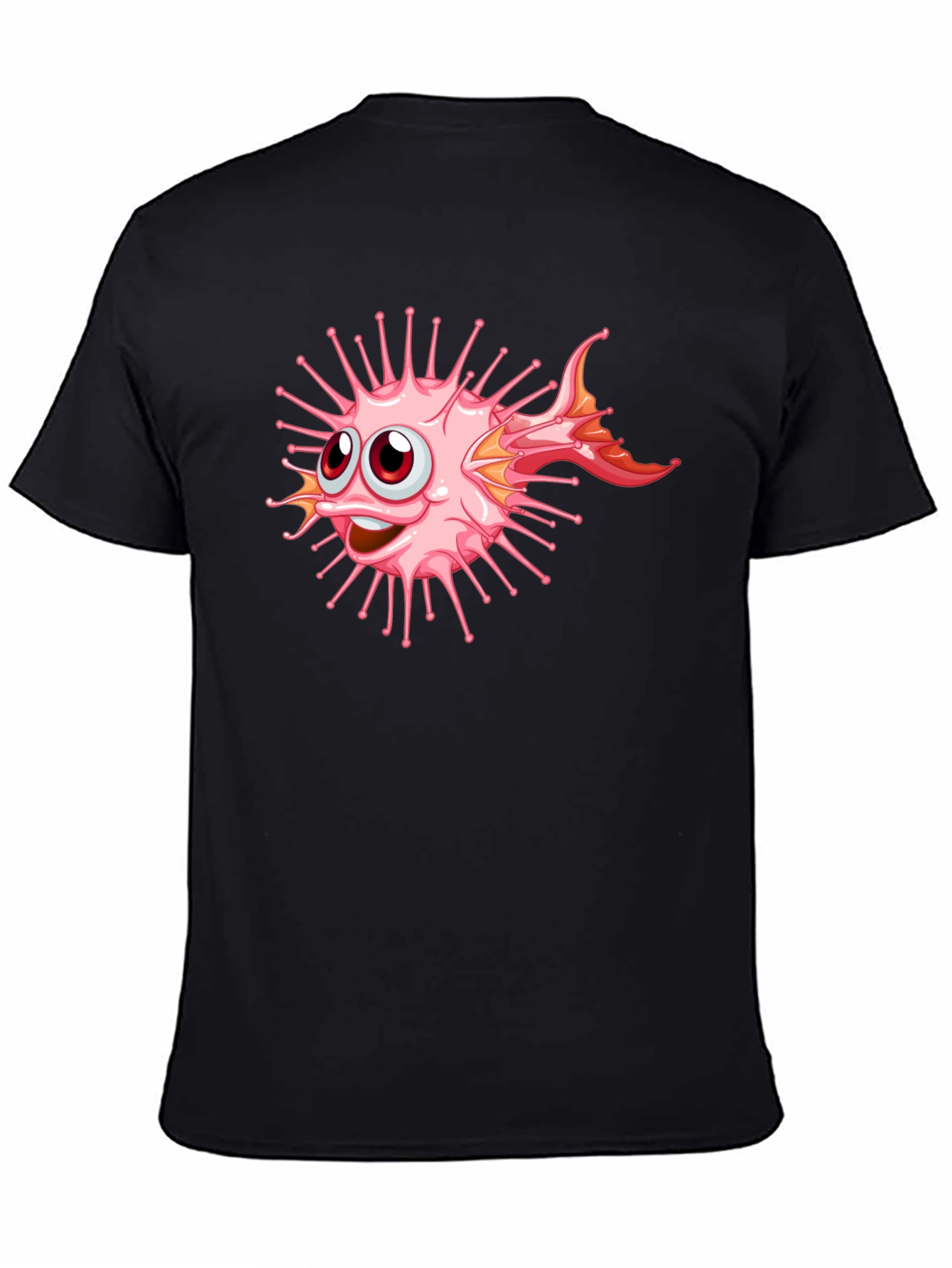 Cartoon Pufferfish Graphic Black T-Shirt