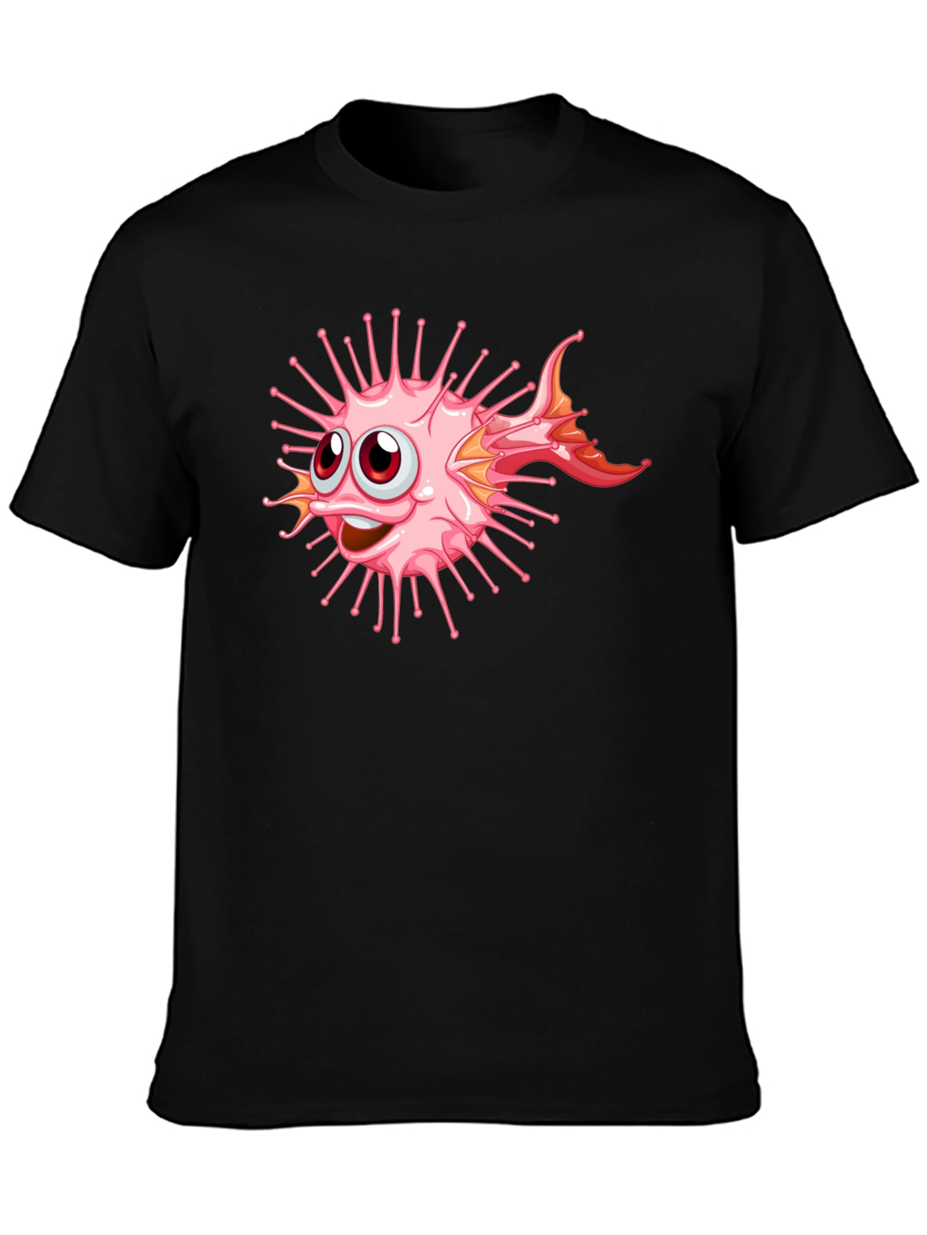 Cartoon Pufferfish Graphic Black T-Shirt