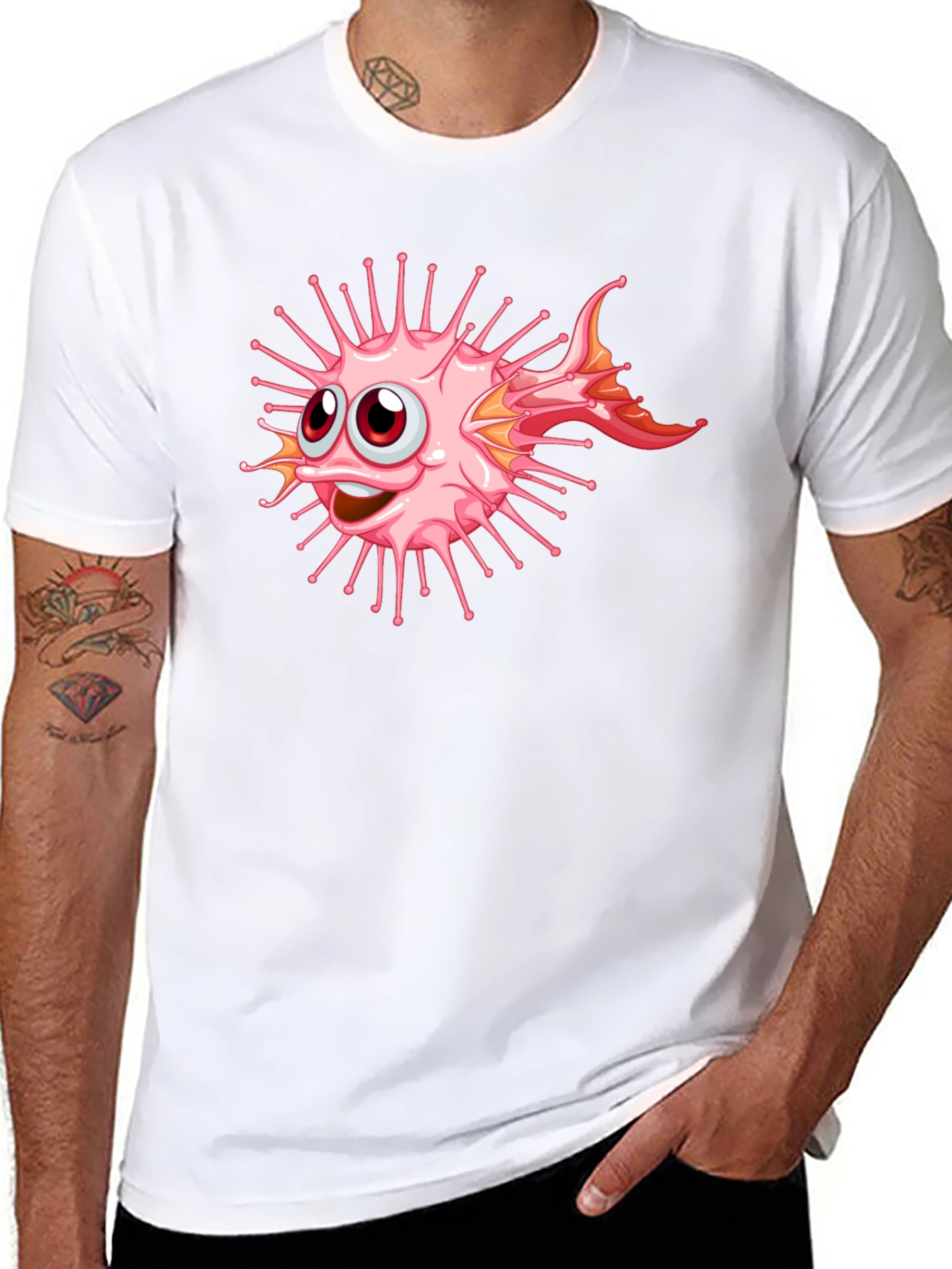 Cartoon Pufferfish Graphic Black T-Shirt