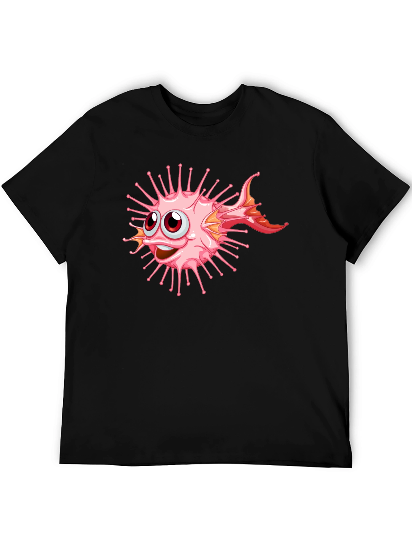 Cartoon Pufferfish Graphic Black T-Shirt