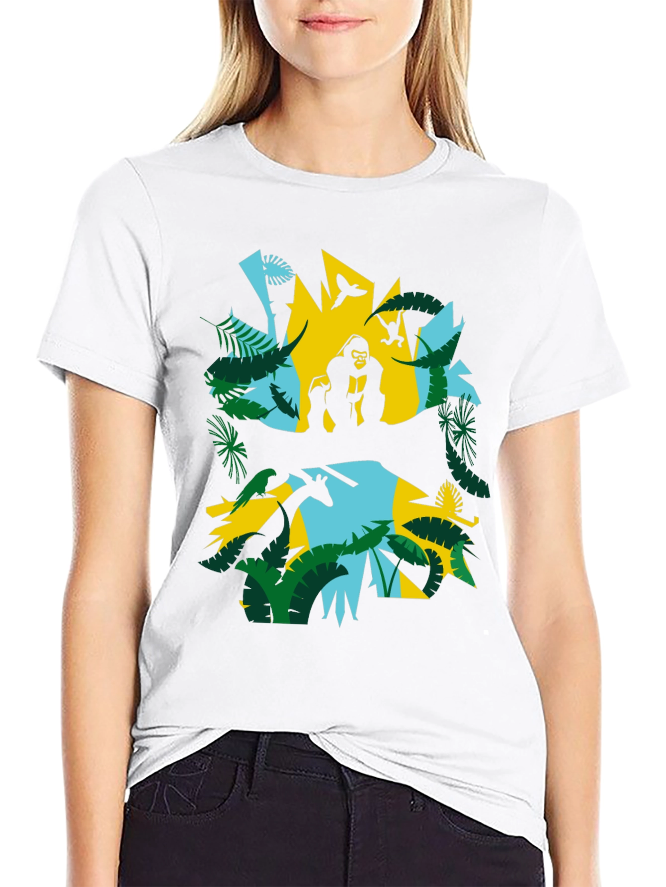 Jungle Animal Graphic Print Black T-Shirt