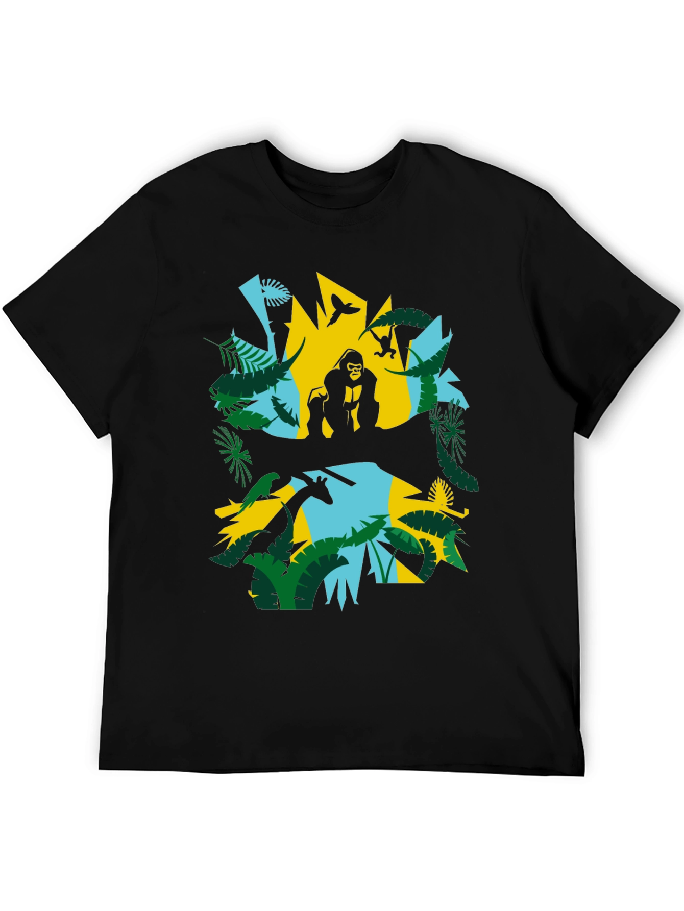 Jungle Animal Graphic Print Black T-Shirt