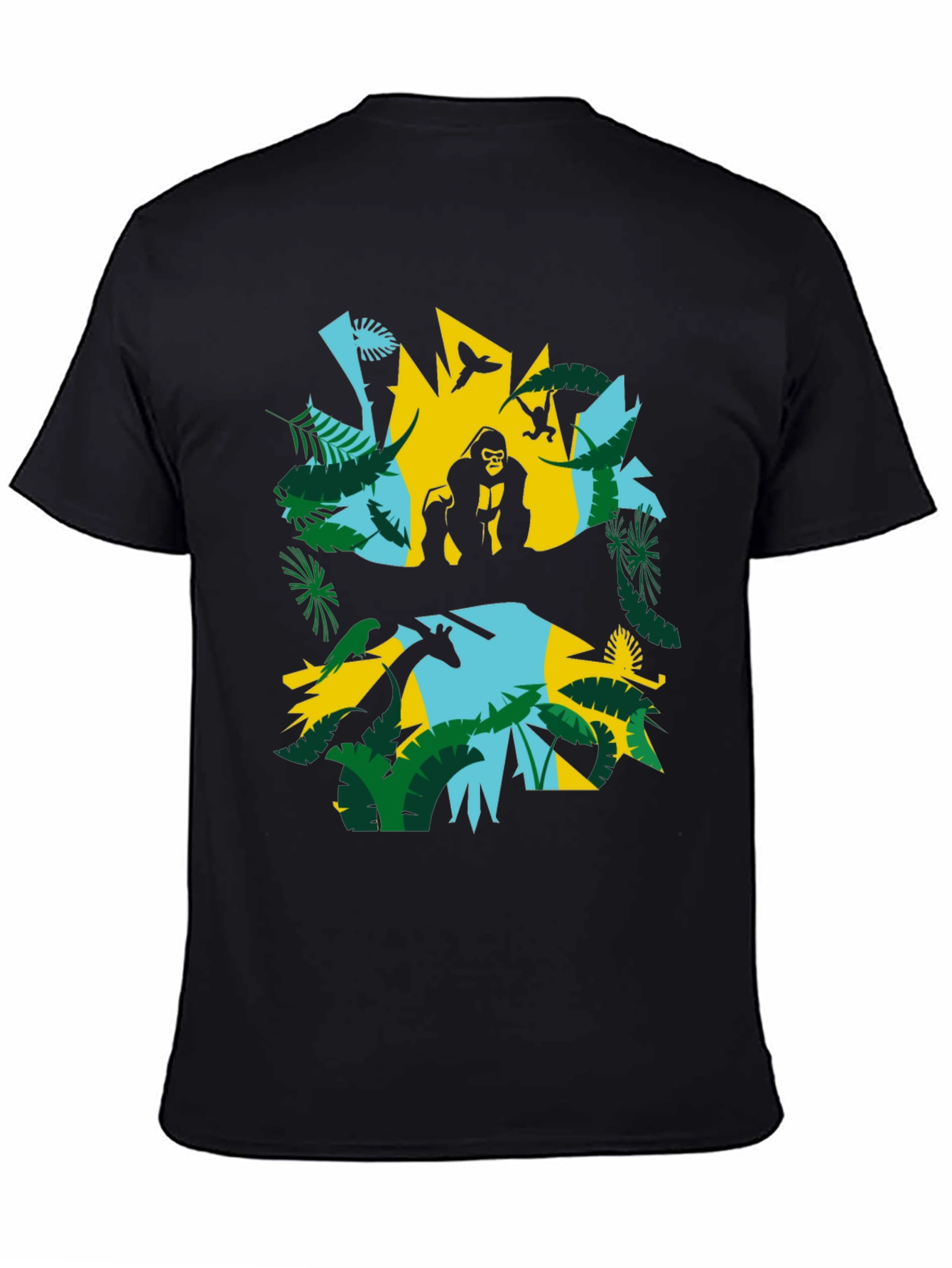 Jungle Animal Graphic Print Black T-Shirt