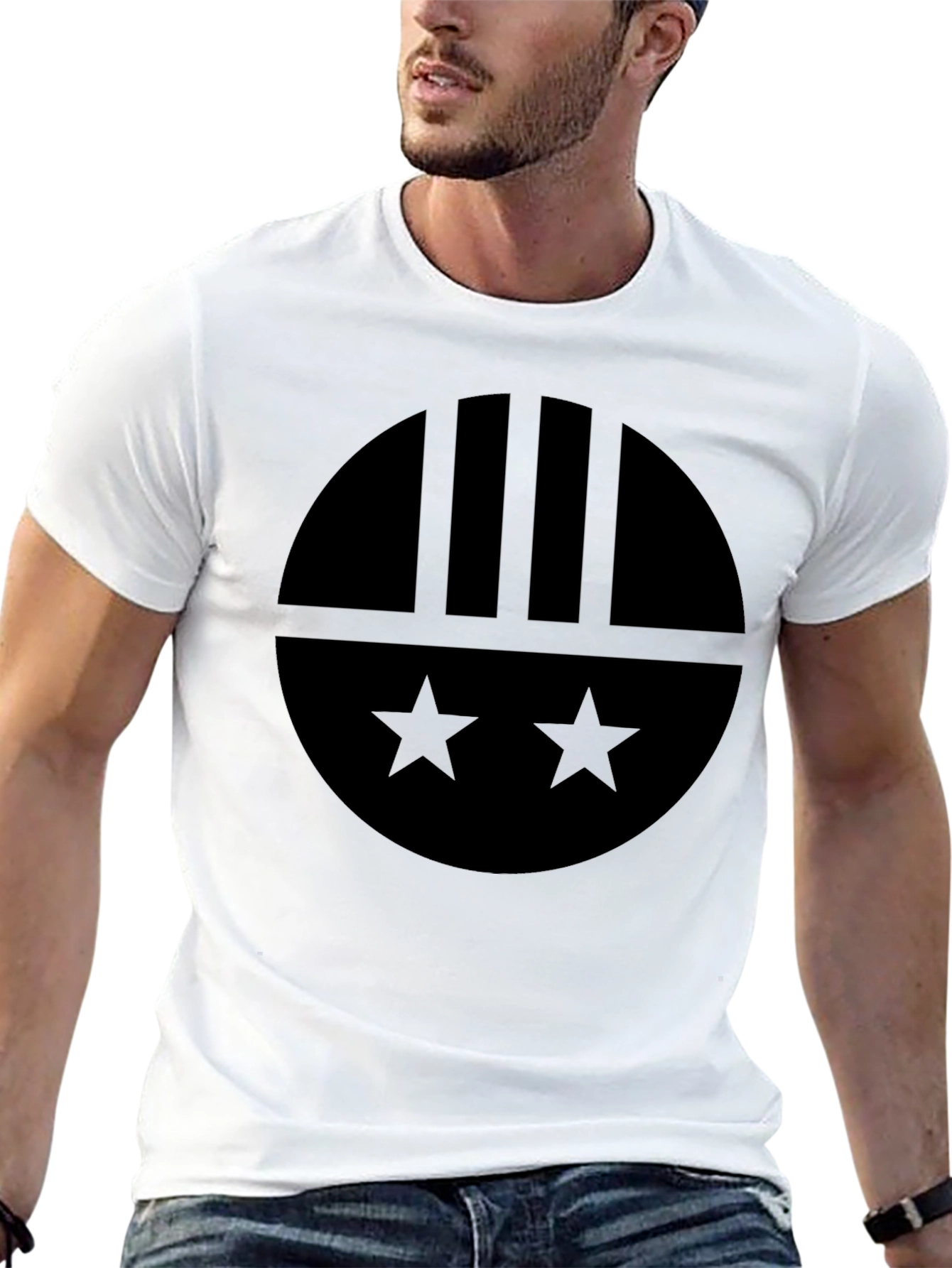 Black Graphic Tee - Circle Stars Bars Design