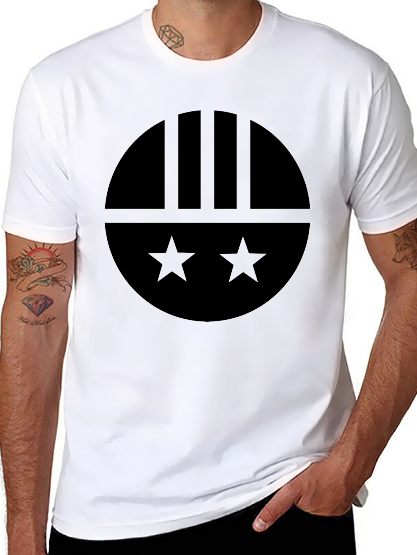Black Graphic Tee - Circle Stars Bars Design
