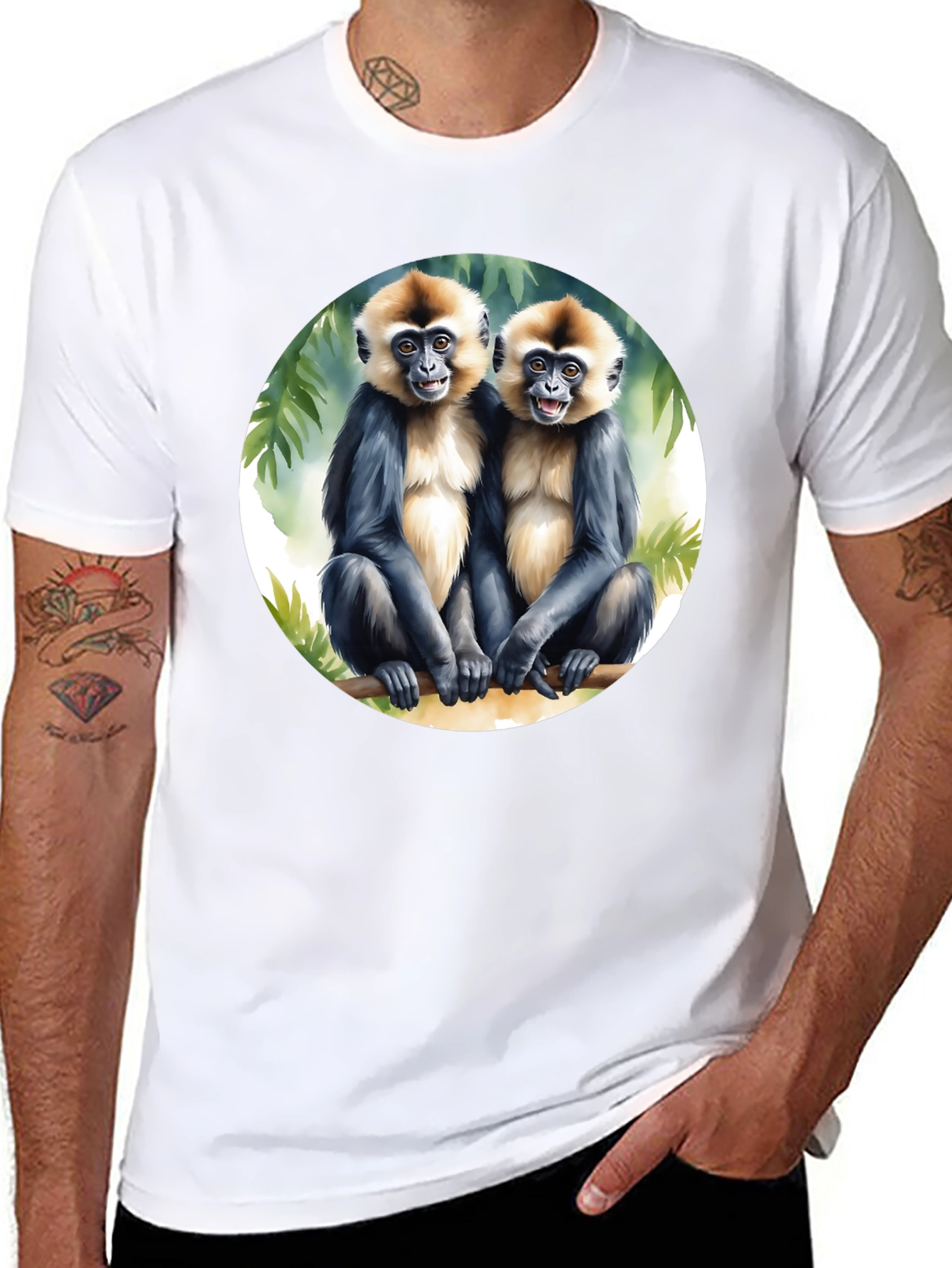 Monkey Duo Graphic Tee - Black Cotton T-Shirt