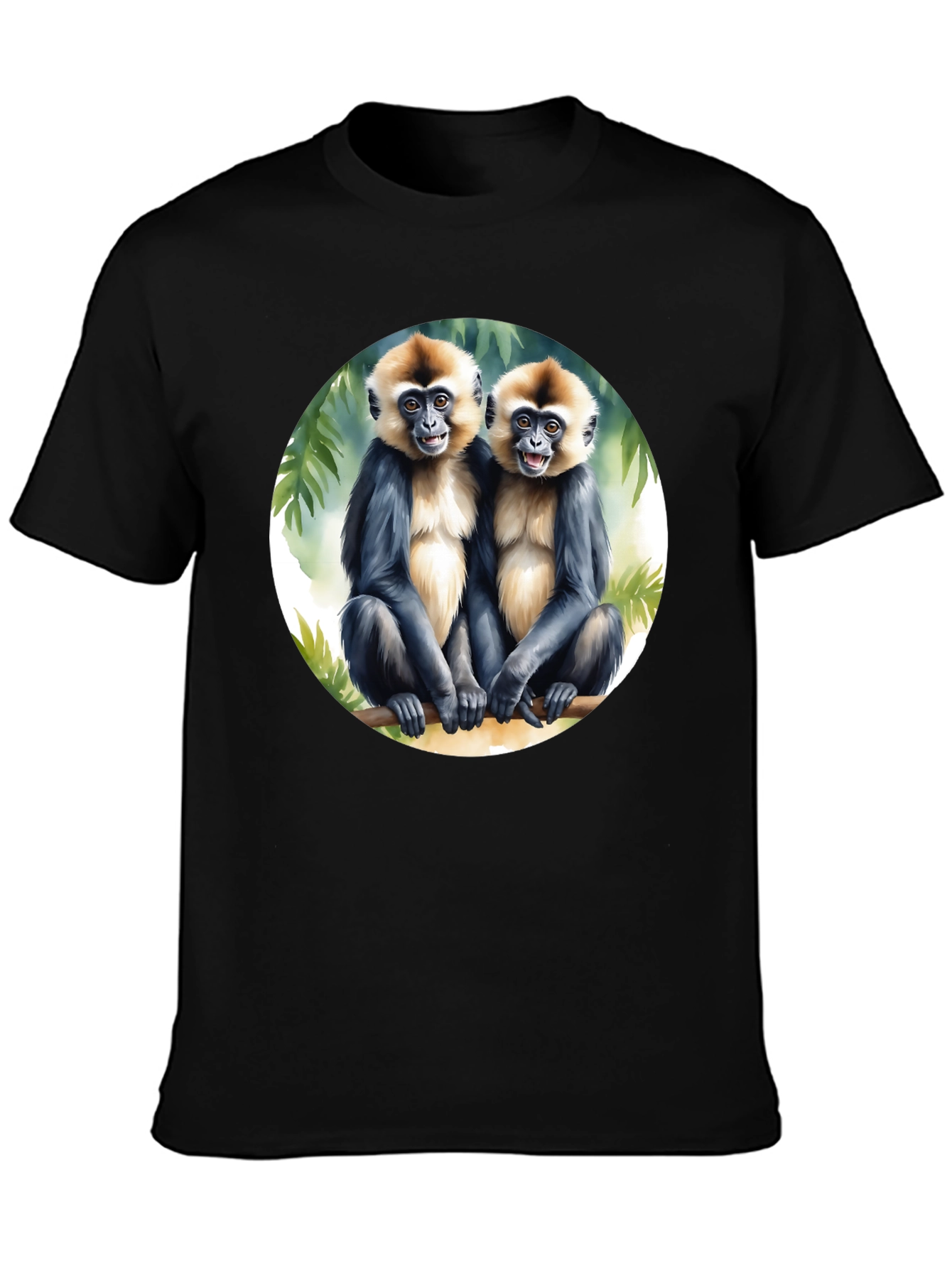 Monkey Duo Graphic Tee - Black Cotton T-Shirt