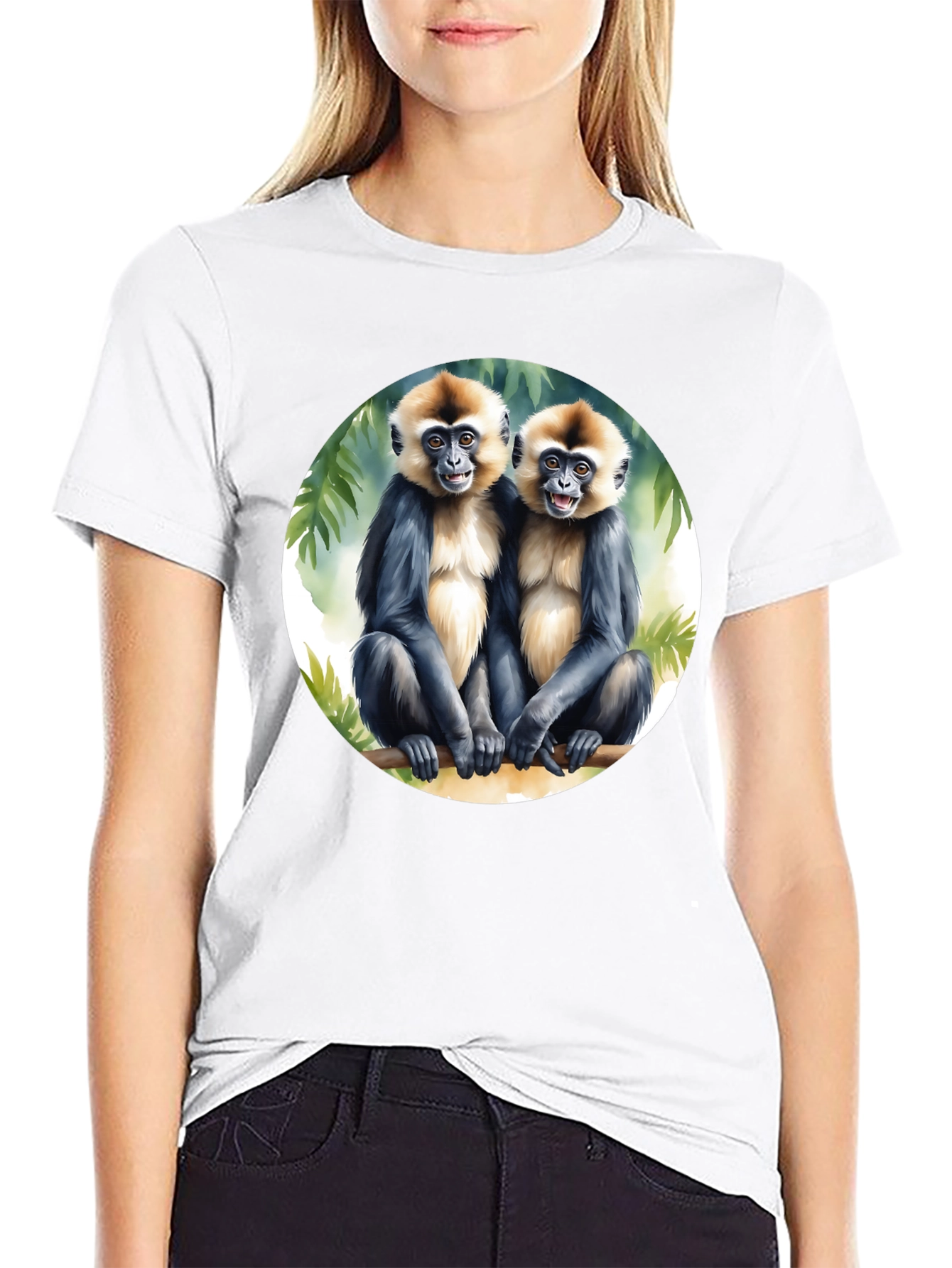 Monkey Duo Graphic Tee - Black Cotton T-Shirt
