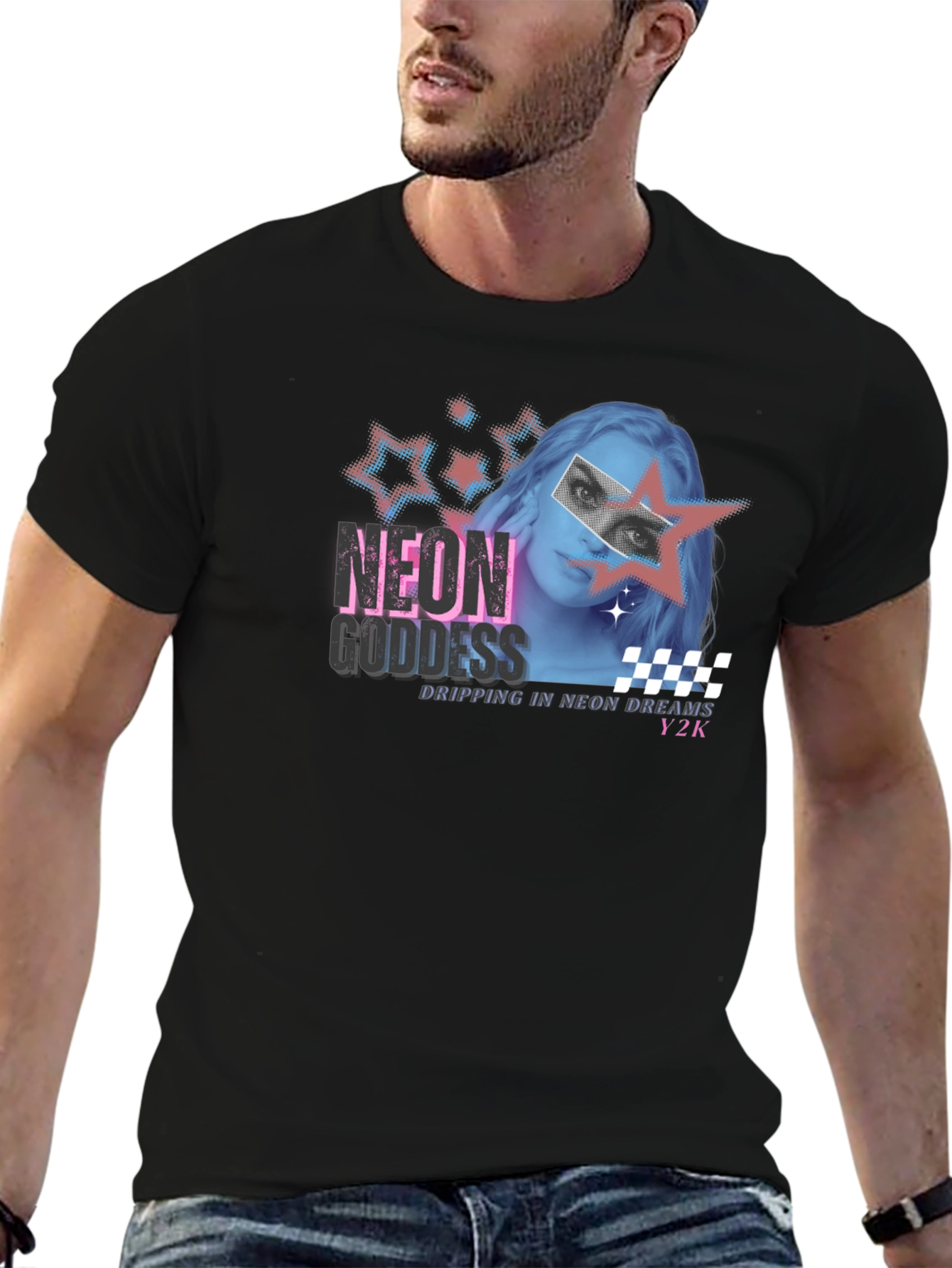 Neon Goddess Y2K Black T-Shirt