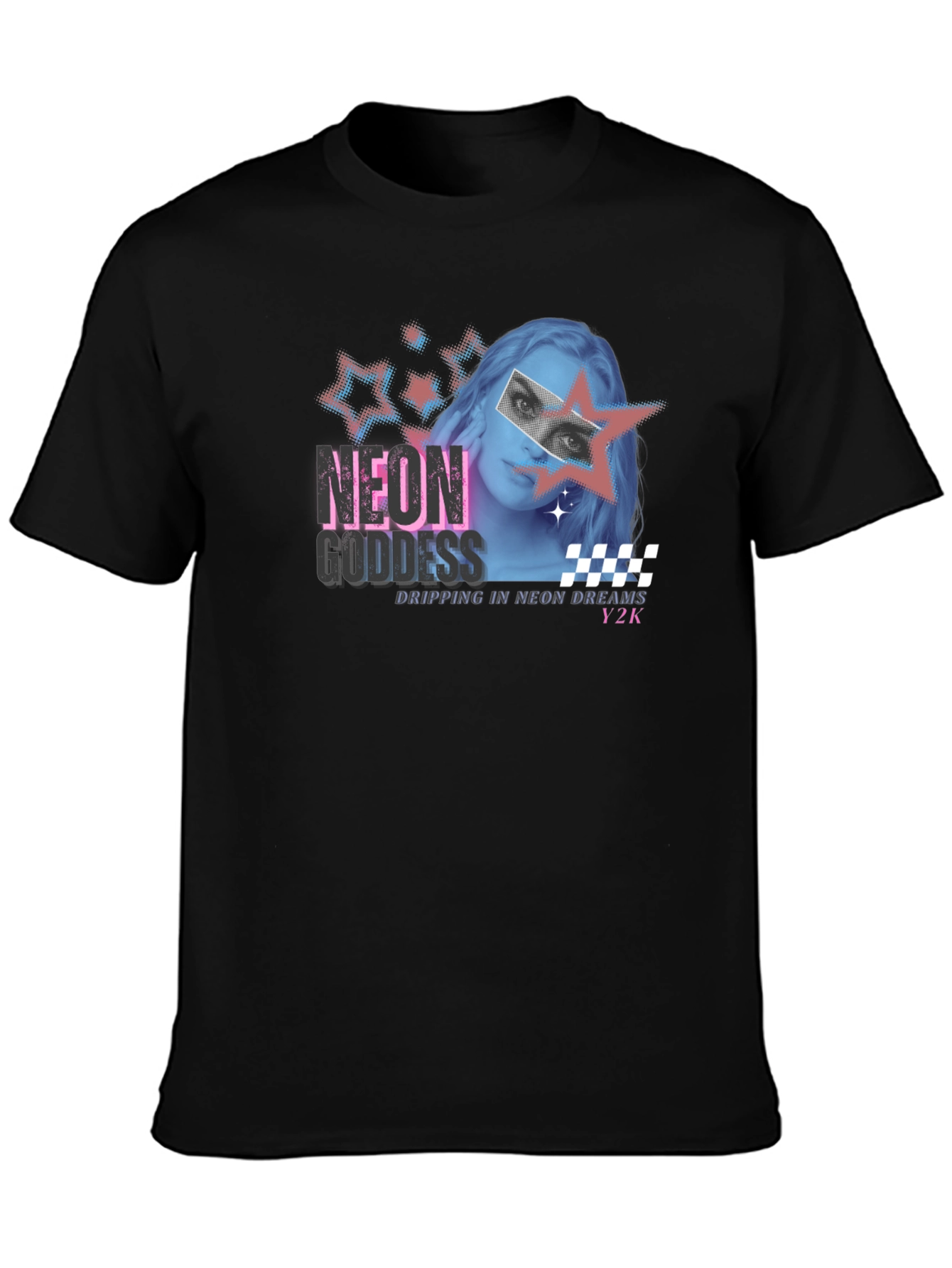 Neon Goddess Y2K Black T-Shirt