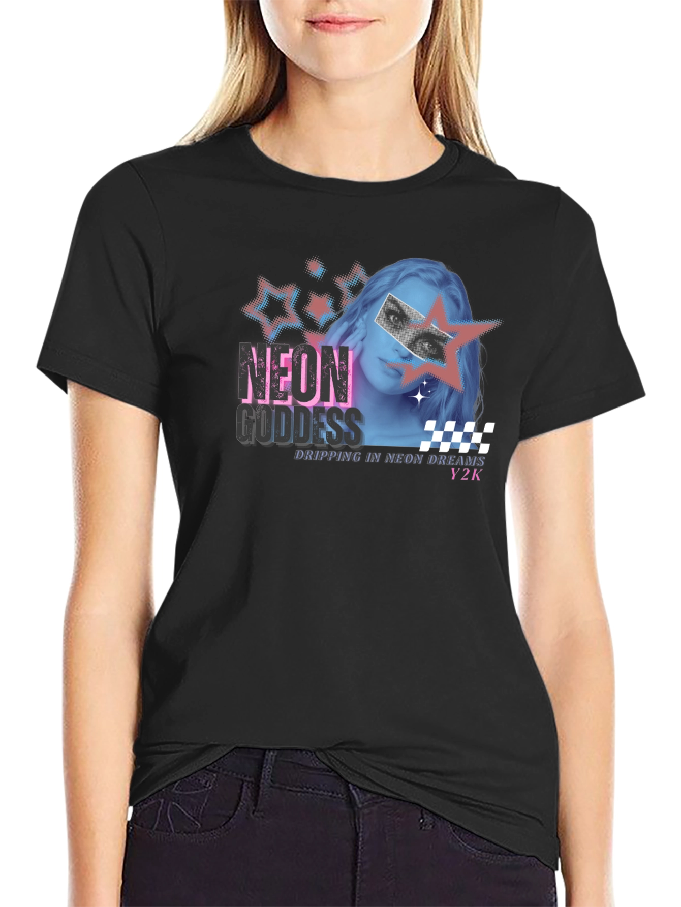 Neon Goddess Y2K Black T-Shirt