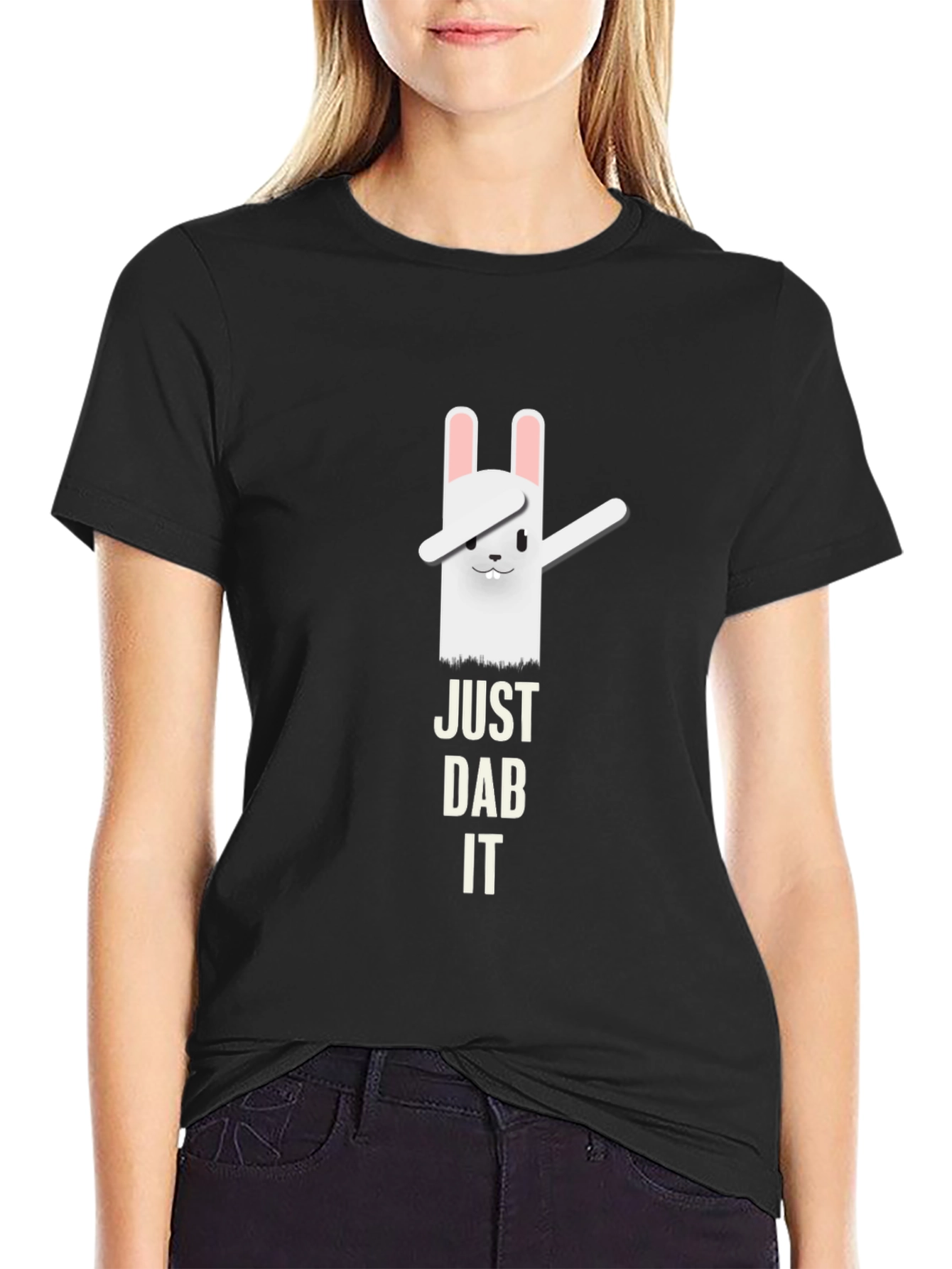 Just Dab It Funny Rabbit Black T-Shirt