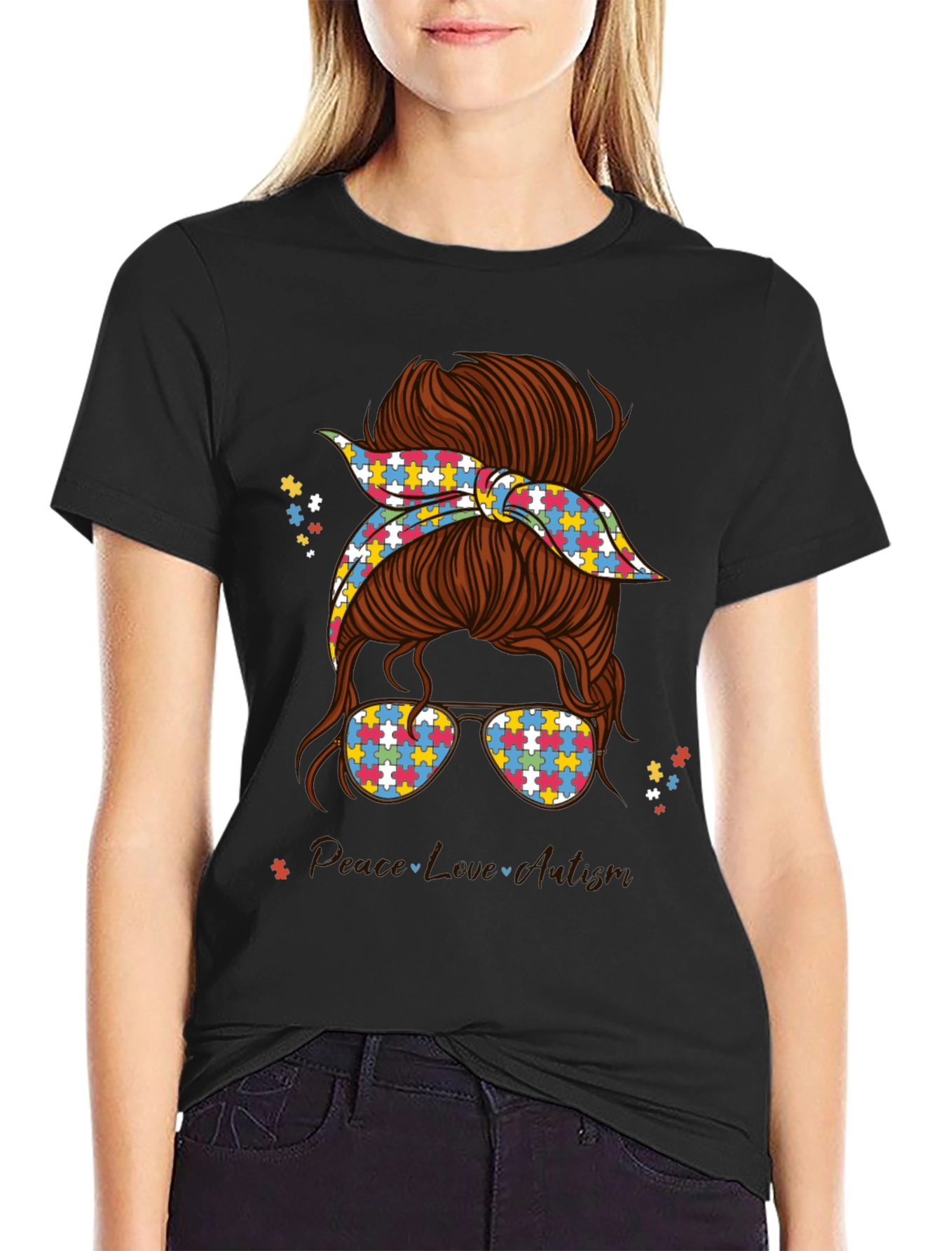 Autism Awareness Messy Bun T-Shirt