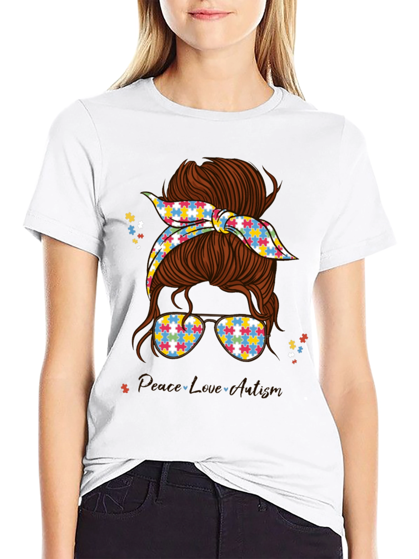 Autism Awareness Messy Bun T-Shirt