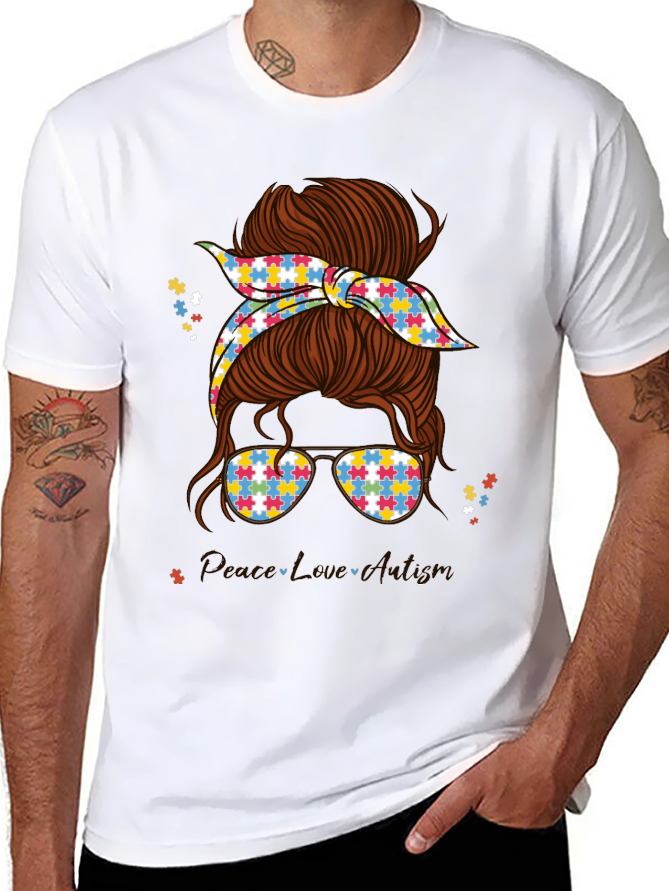 Autism Awareness Messy Bun T-Shirt