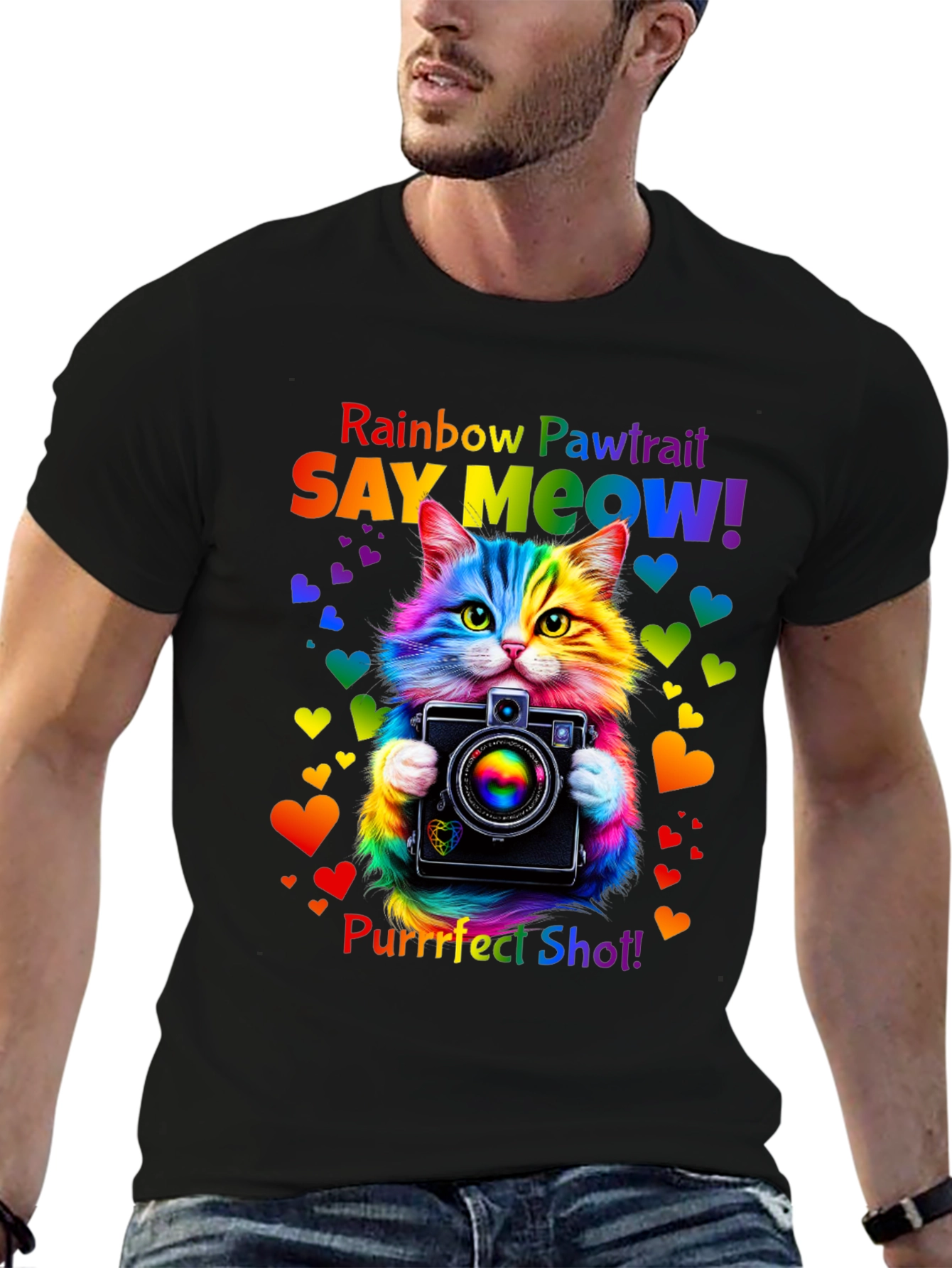 Rainbow Pawtrait Cat T-Shirt