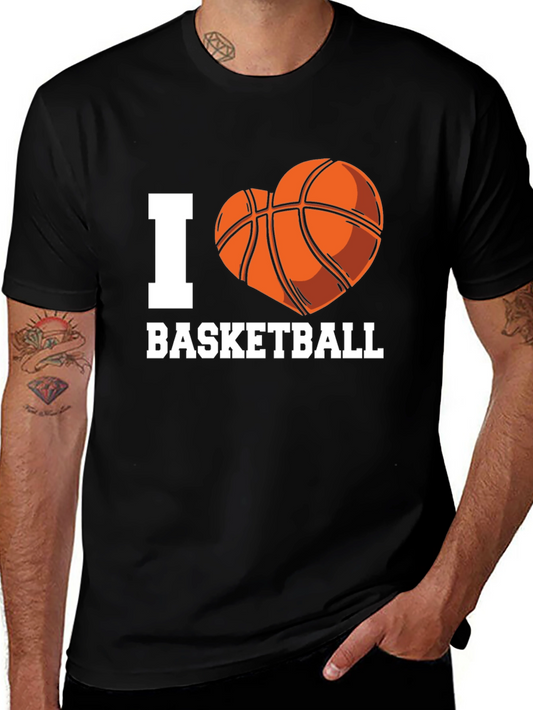 I Heart Basketball Graphic Tee - Black Cotton T-Shirt