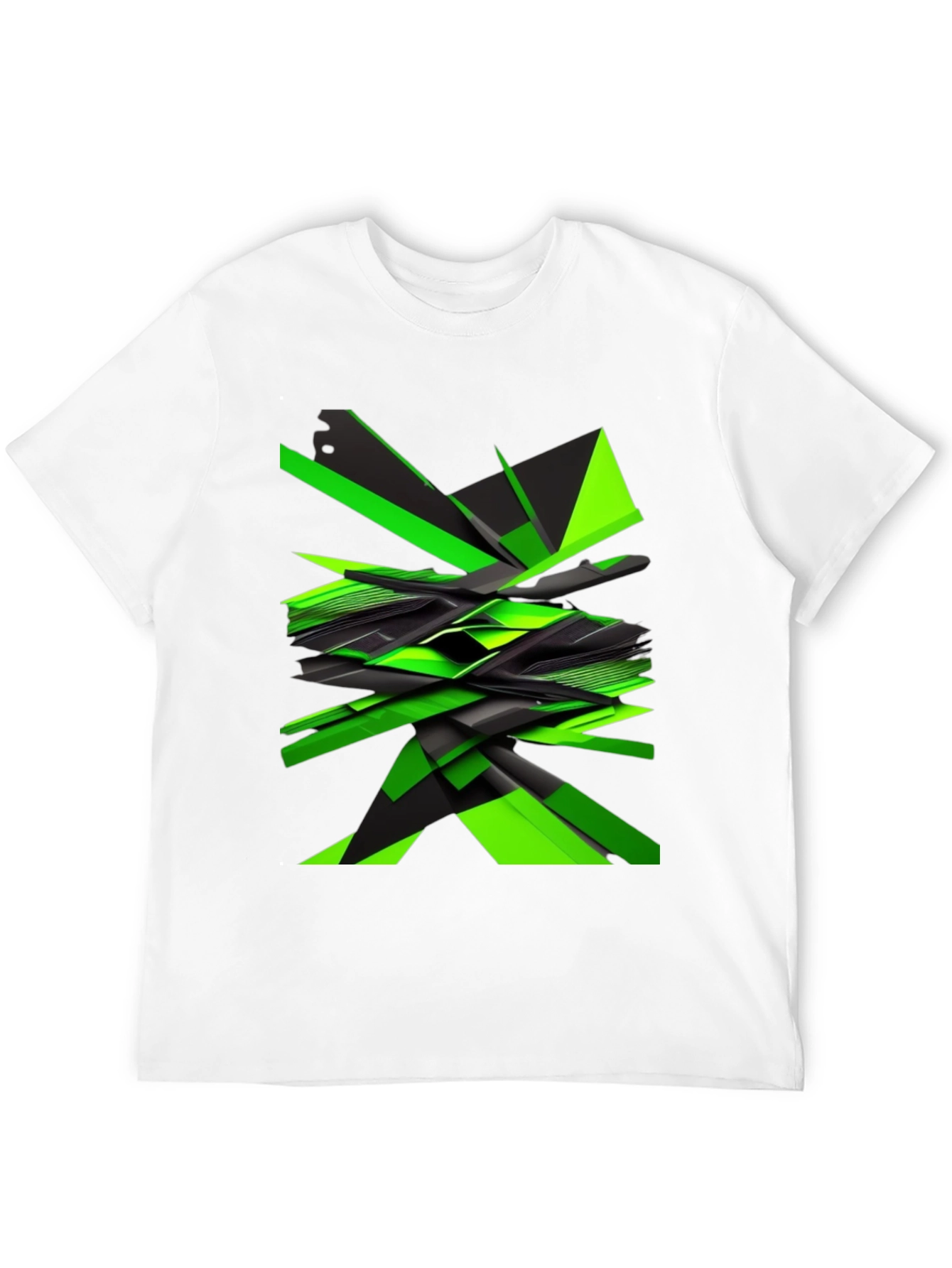 Abstract Geometric Green Graphic Print Mens Black T-Shirt