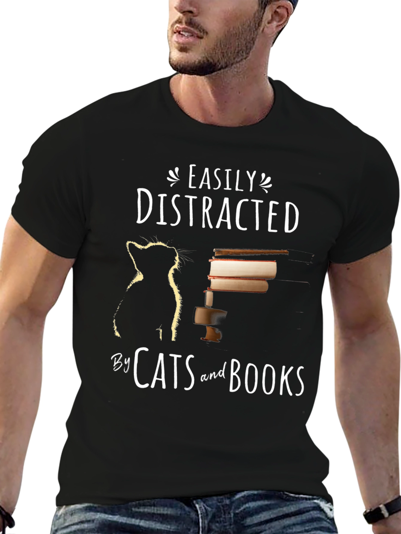 Easily Distracted by Cats and Books T-Shirt