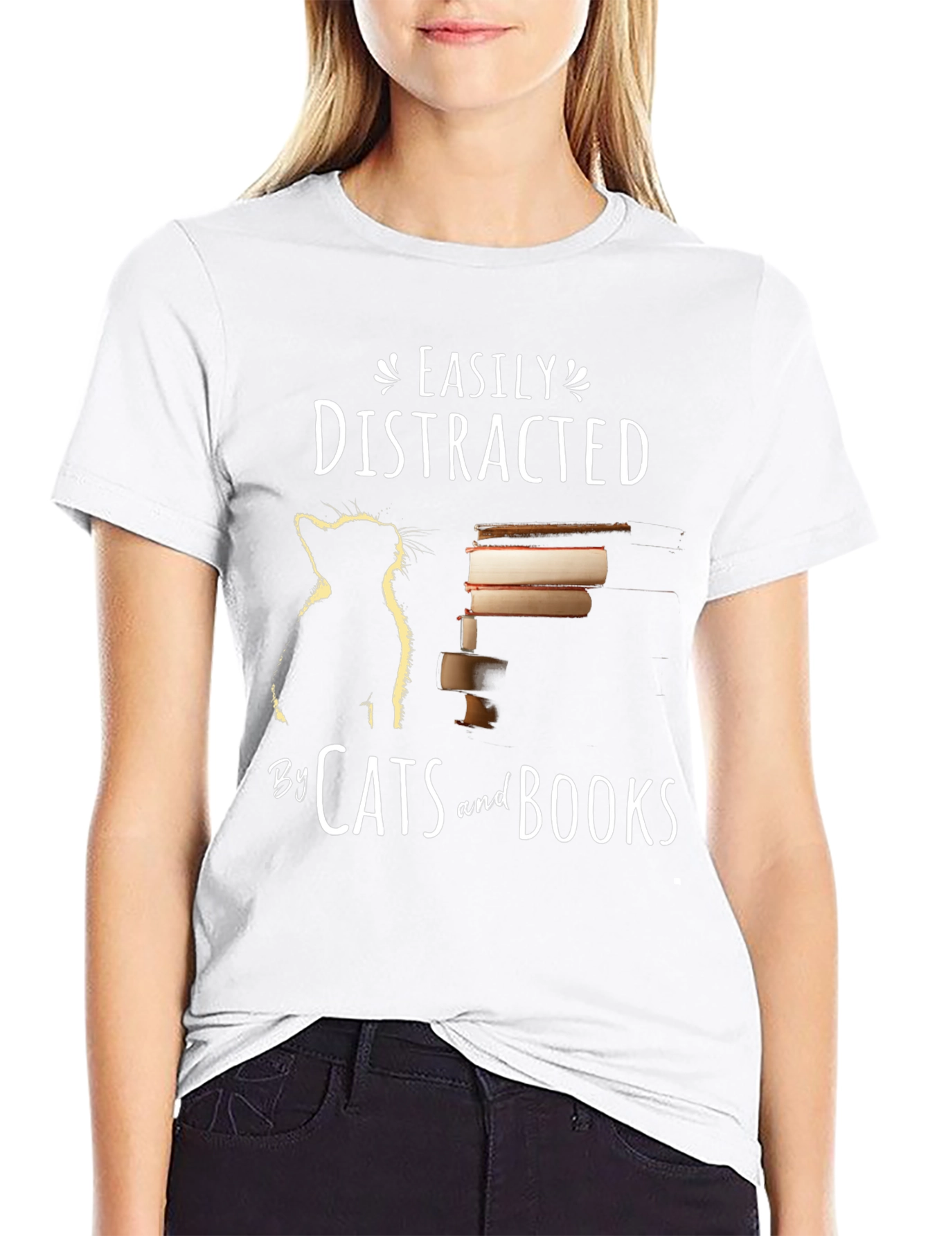 Easily Distracted by Cats and Books T-Shirt