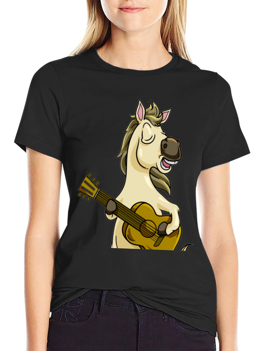 Horse Playing Guitar T-Shirt - Funny Cartoon Tee