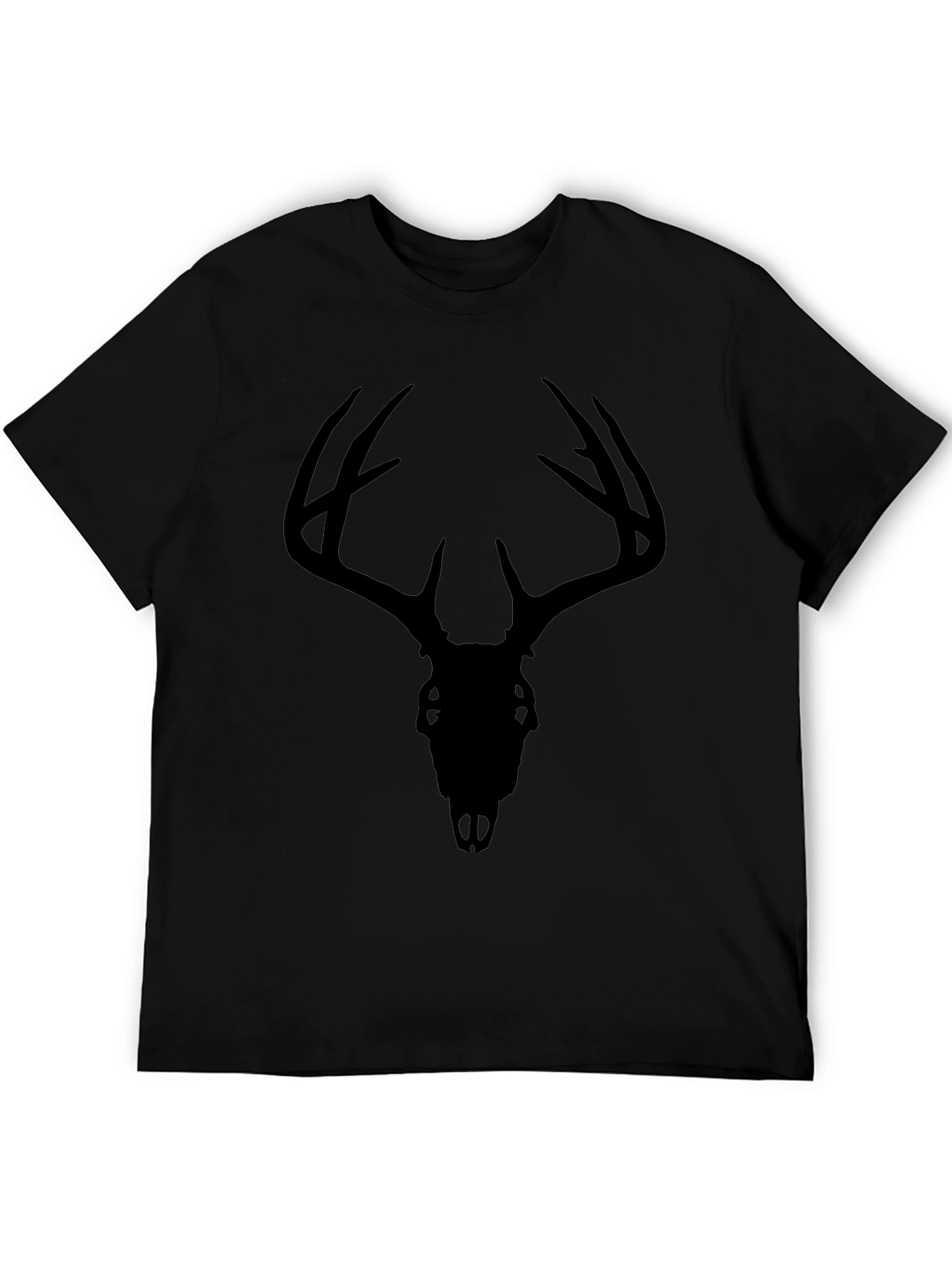Black Deer Skull Graphic Tee - Mens Casual T-Shirt