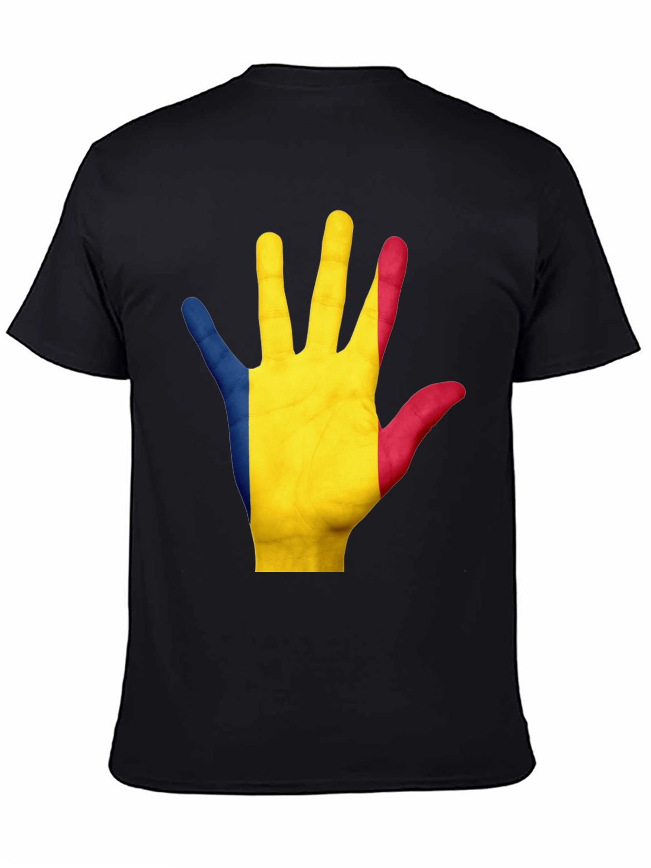 Romania Flag Hand Graphic Black Tee Shirt