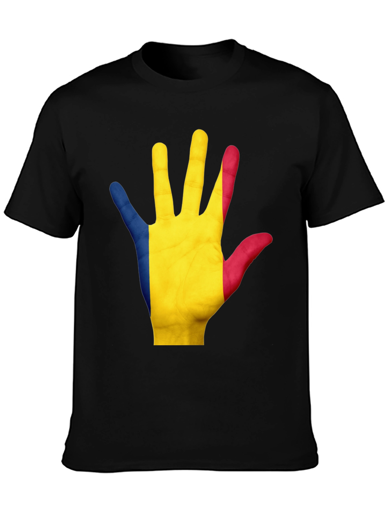 Romania Flag Hand Graphic Black Tee Shirt