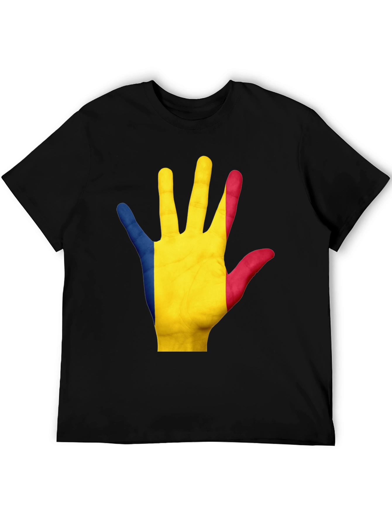 Romania Flag Hand Graphic Black Tee Shirt
