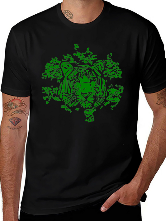 Green Tiger Graphic Black T-Shirt