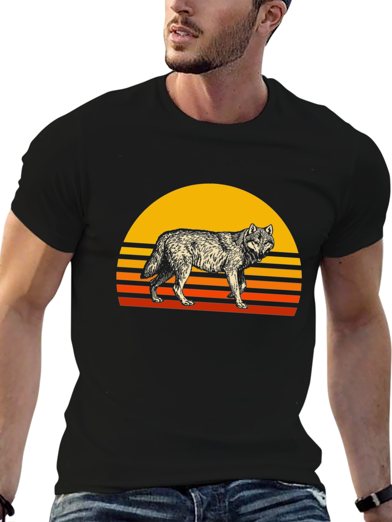 Retro Wolf Graphic Tee - Black