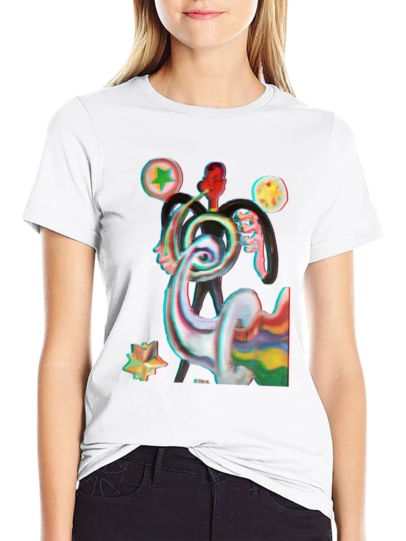 Abstract Graphic Print Black Tee