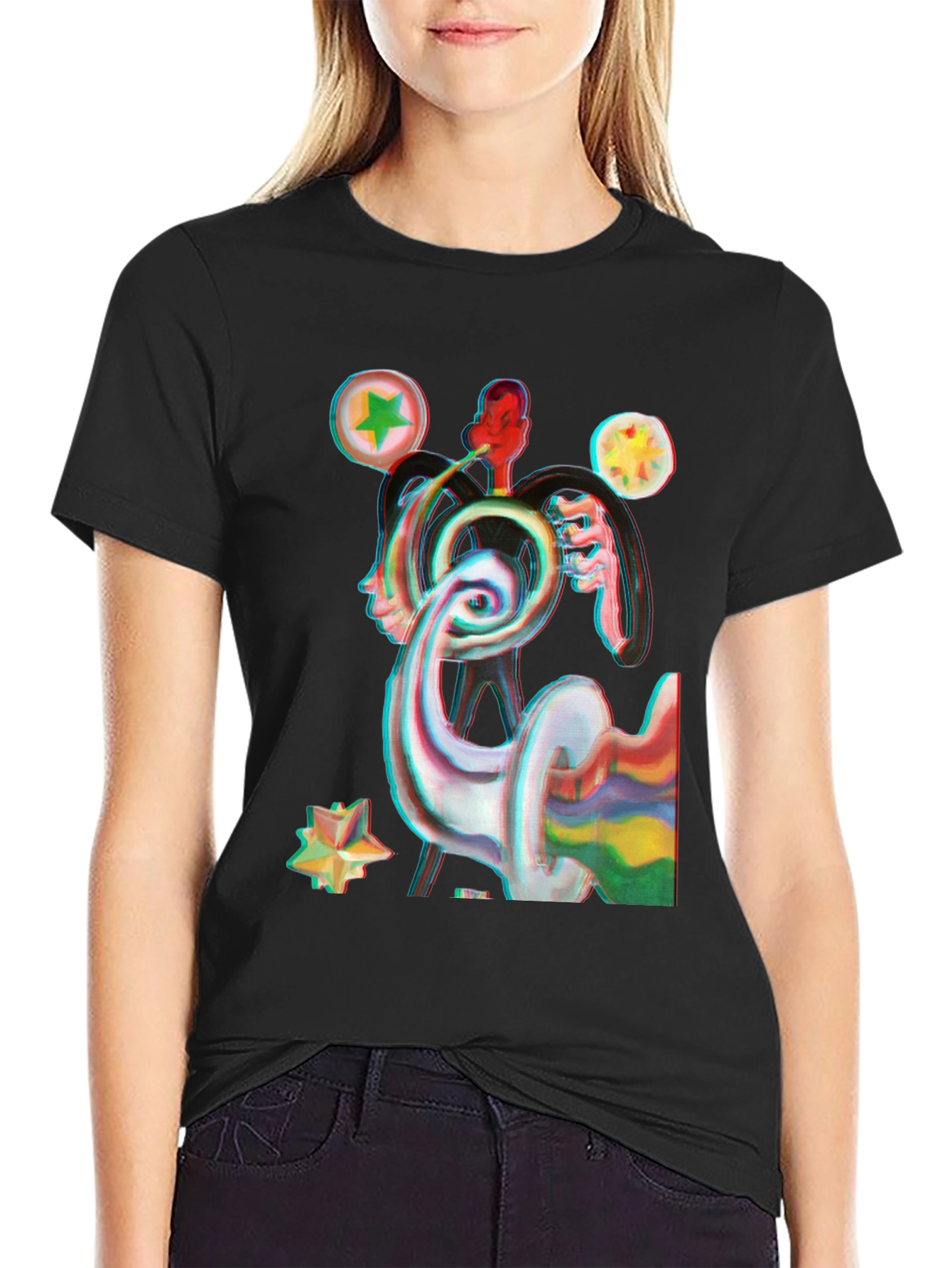 Abstract Graphic Print Black Tee