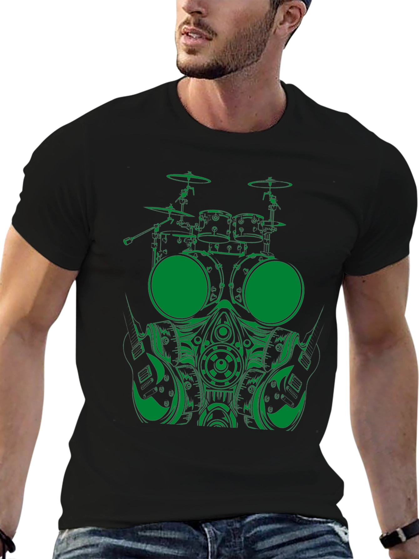 Drummer Gas Mask Graphic Tee - Black