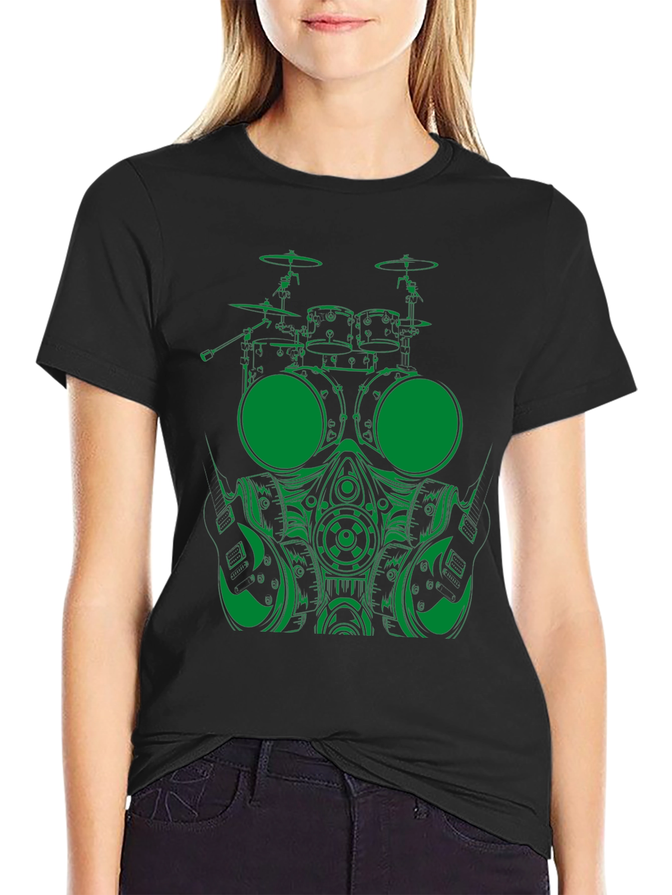 Drummer Gas Mask Graphic Tee - Black