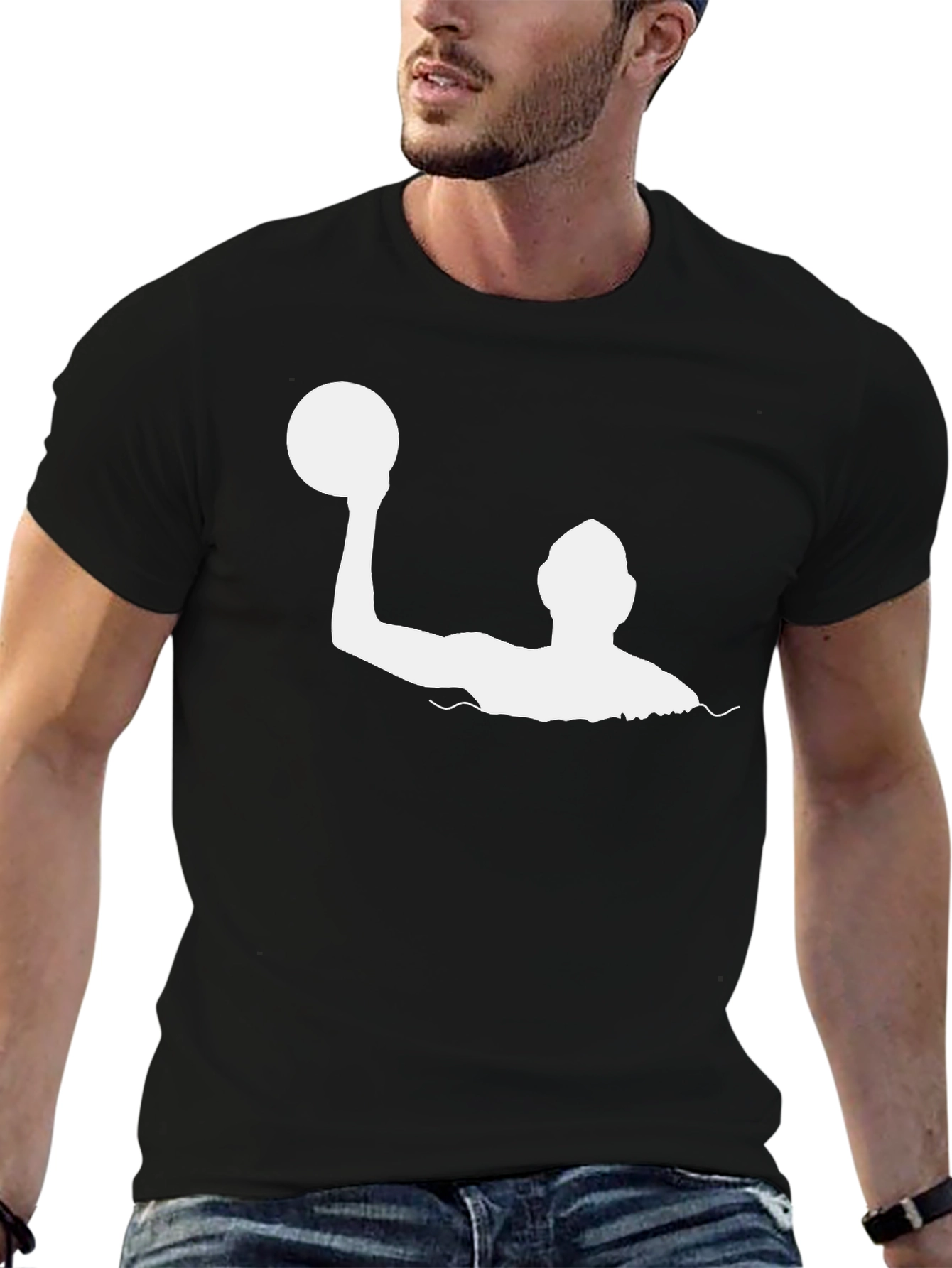 Water Polo Player Graphic Tee - Black Cotton T-Shirt