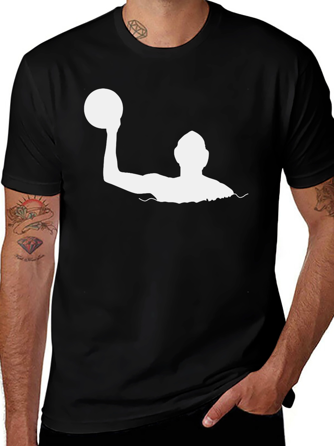Water Polo Player Graphic Tee - Black Cotton T-Shirt