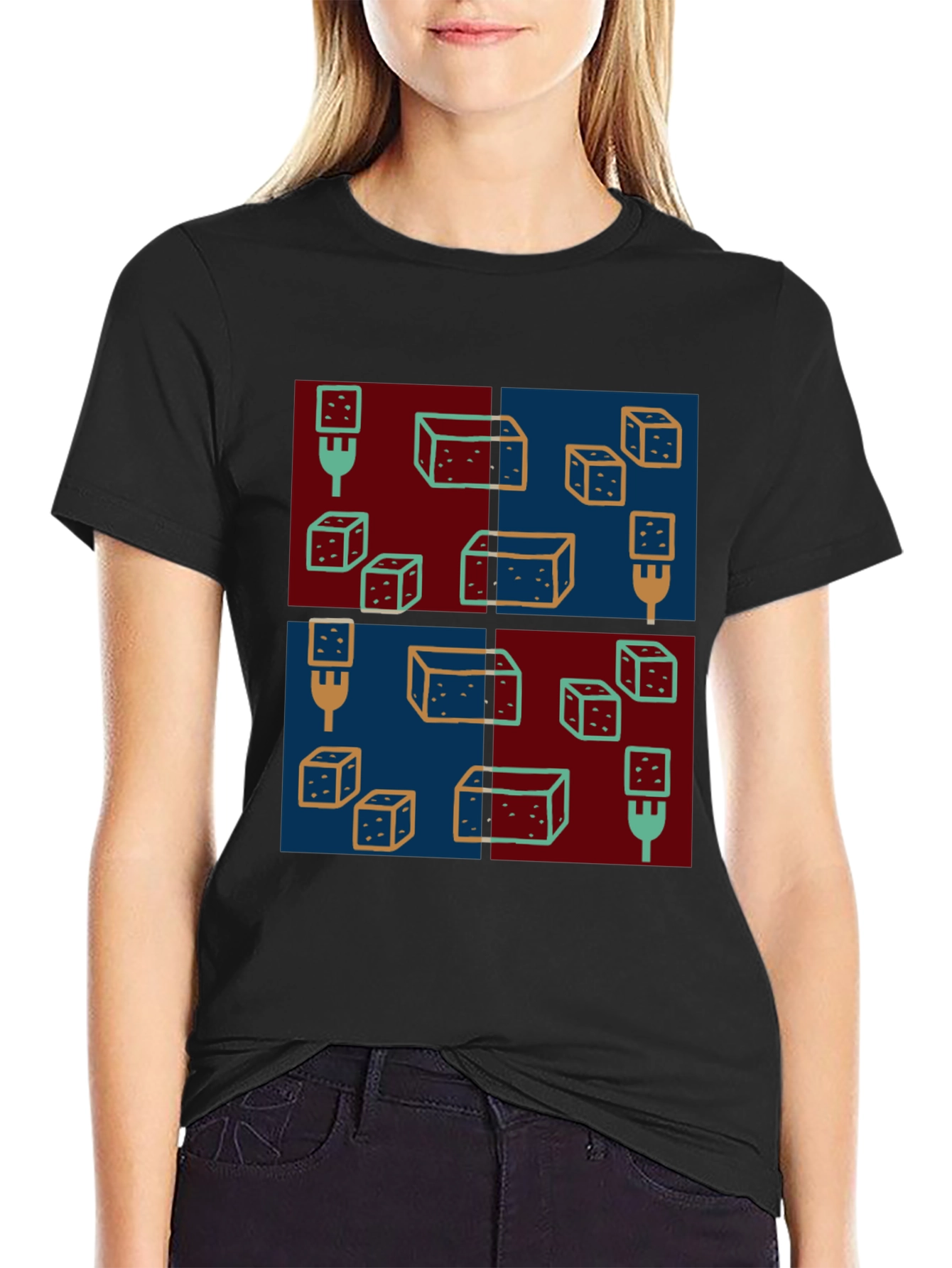 Abstract Dice Pattern Black T-Shirt