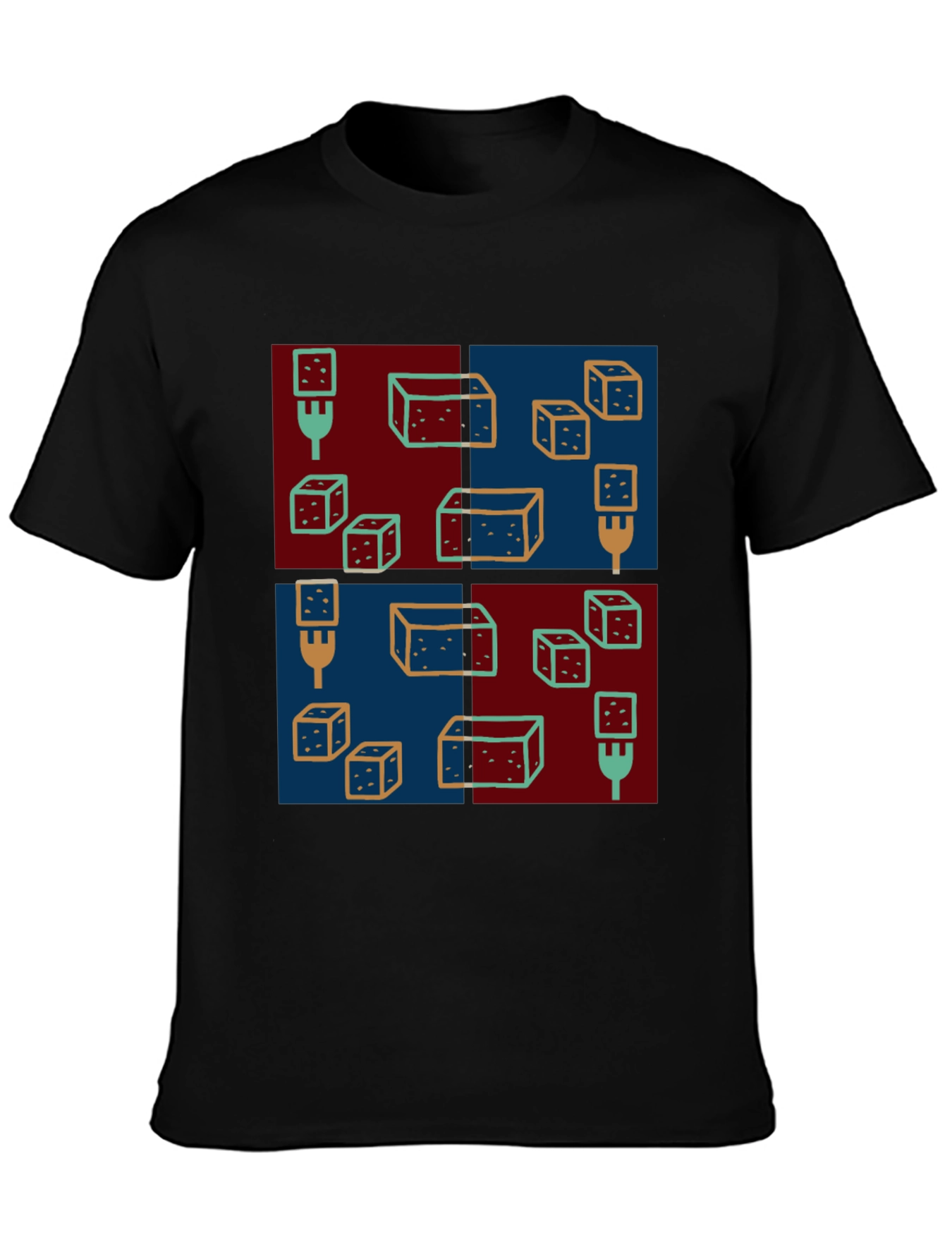 Abstract Dice Pattern Black T-Shirt