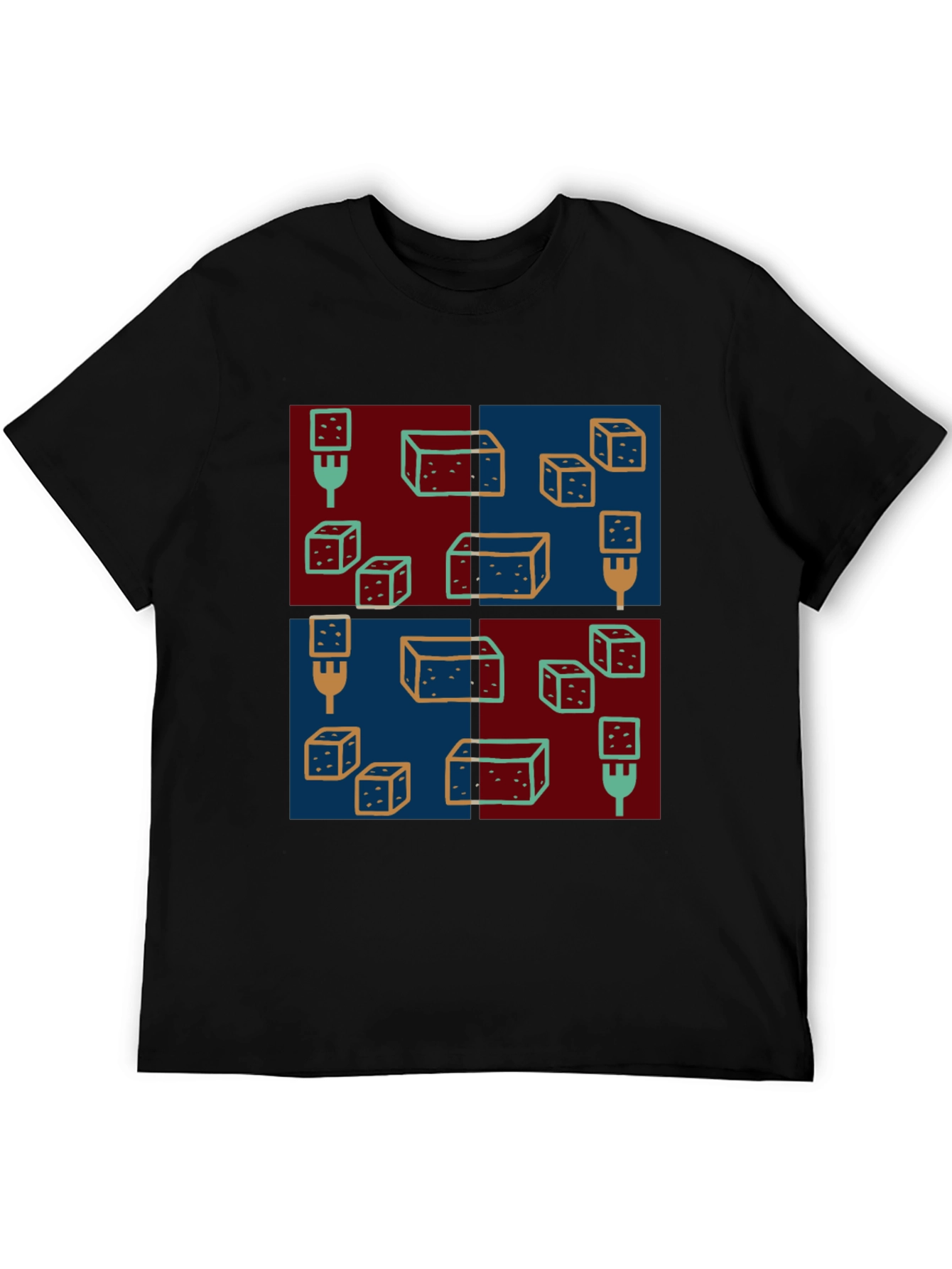 Abstract Dice Pattern Black T-Shirt
