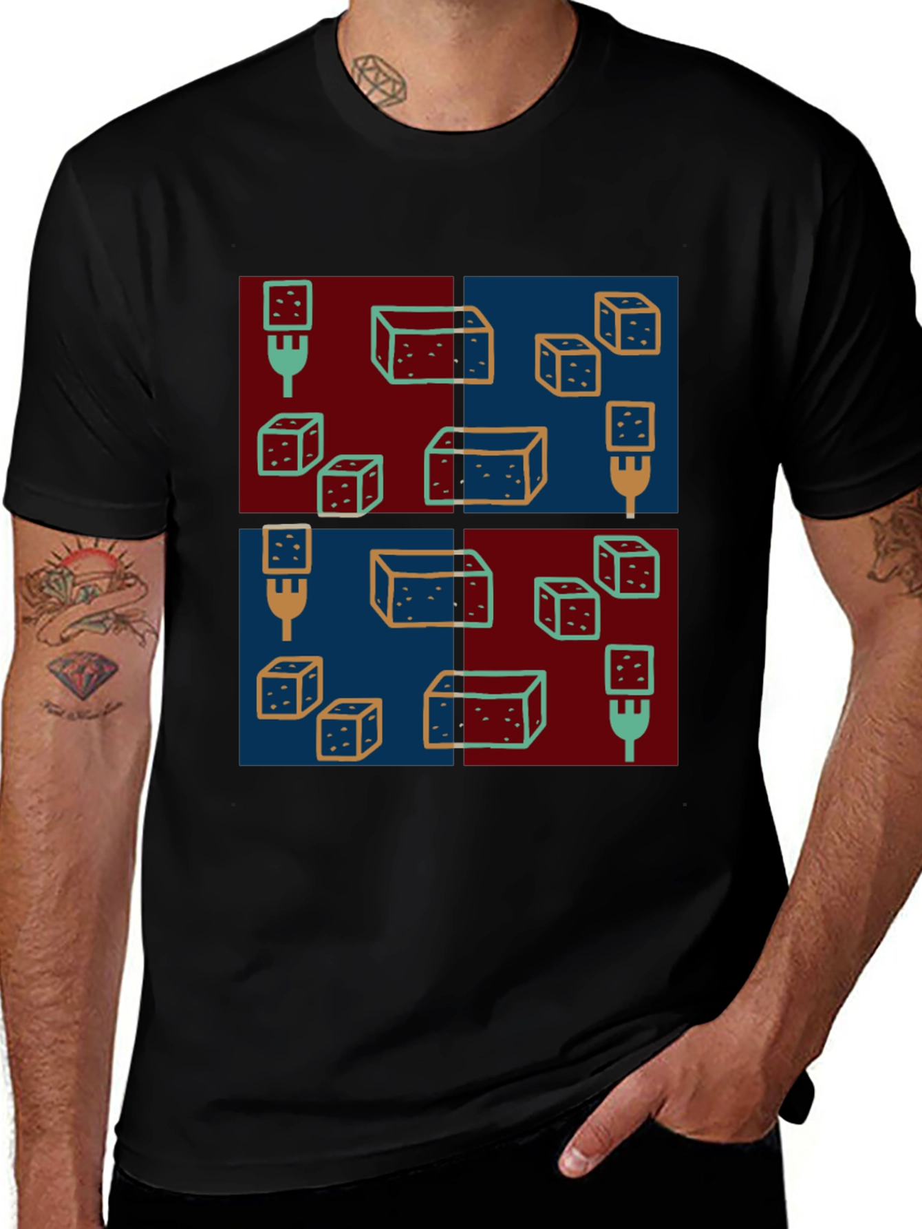 Abstract Dice Pattern Black T-Shirt