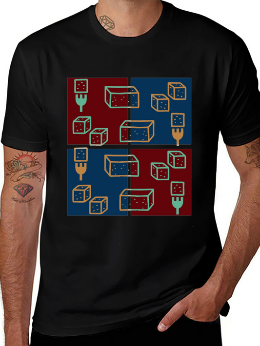 Abstract Dice Pattern Black T-Shirt