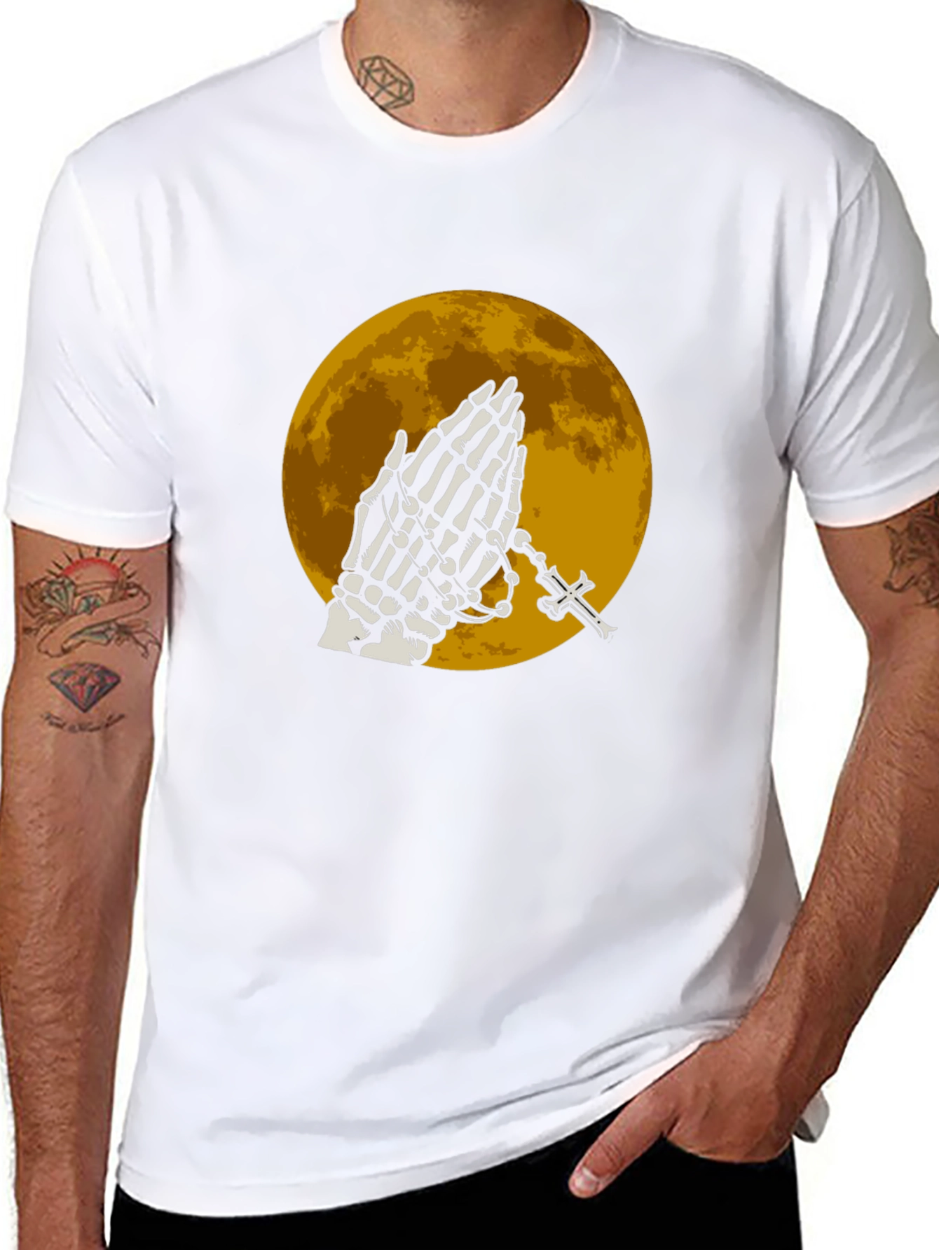 Skeleton Praying Hands T-Shirt - Black
