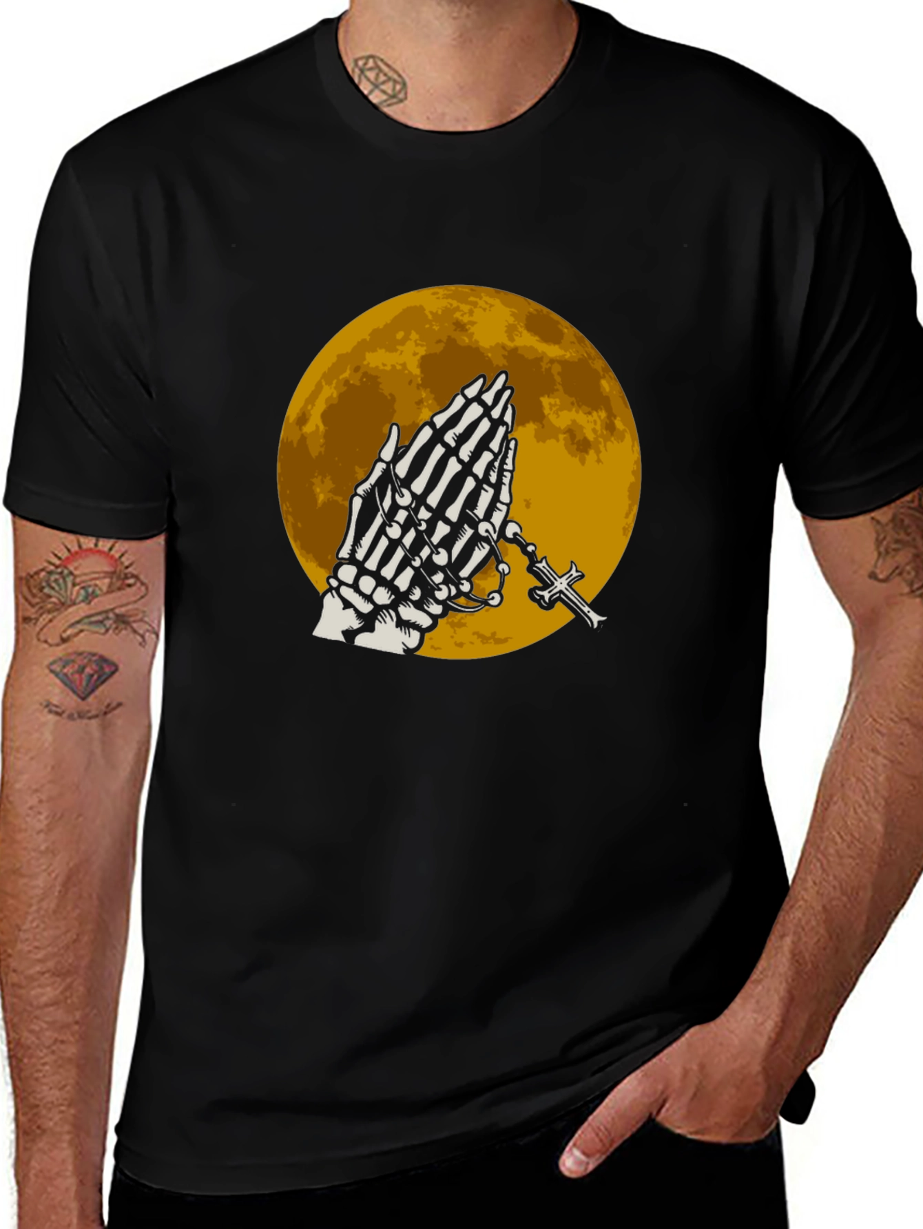 Skeleton Praying Hands T-Shirt - Black