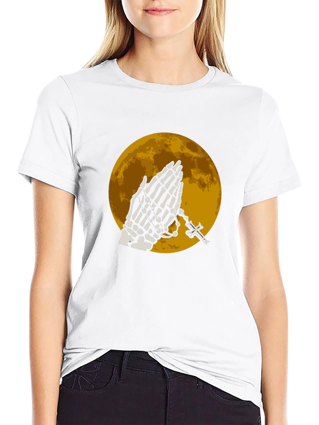 Skeleton Praying Hands T-Shirt - Black
