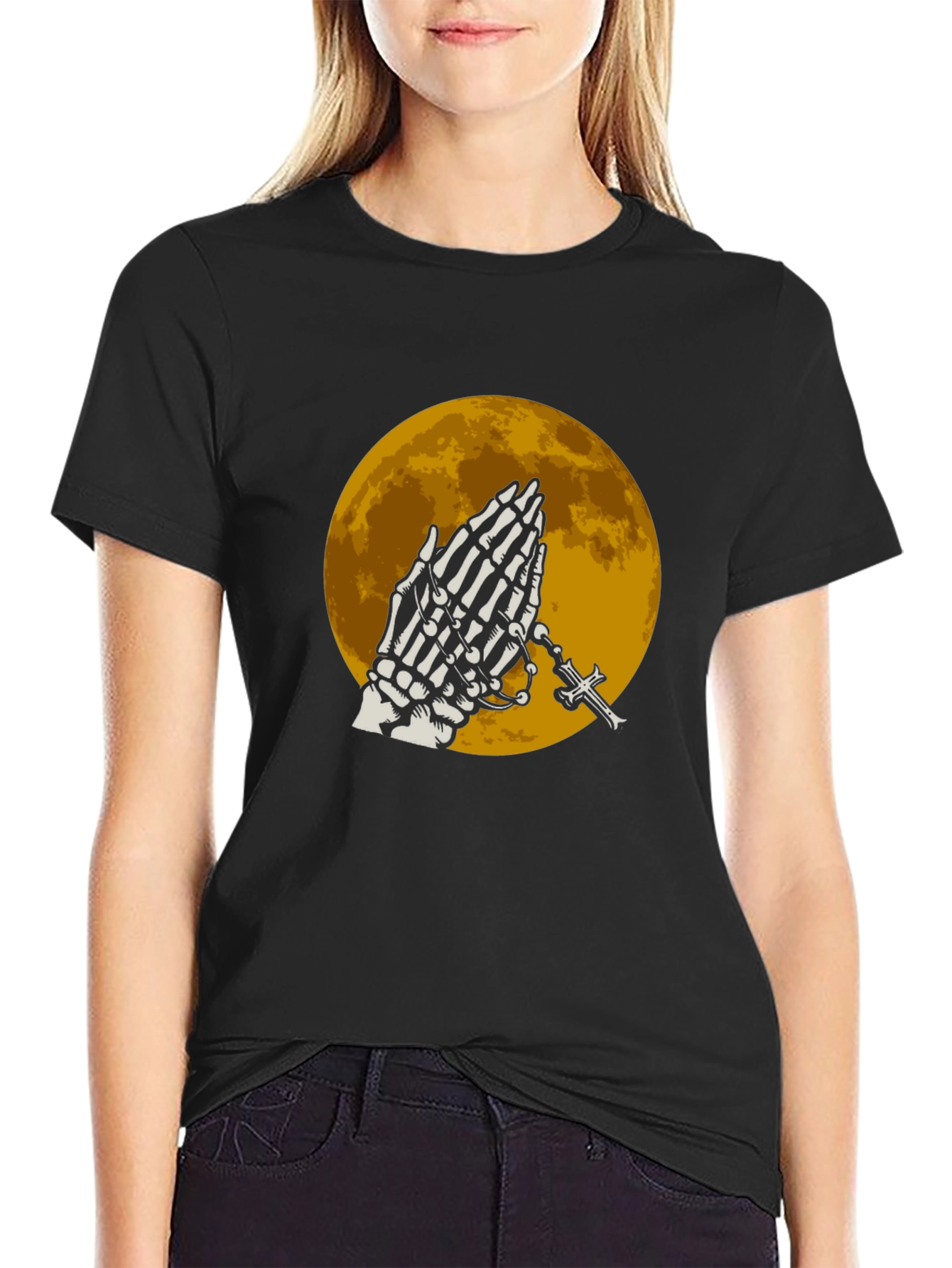 Skeleton Praying Hands T-Shirt - Black