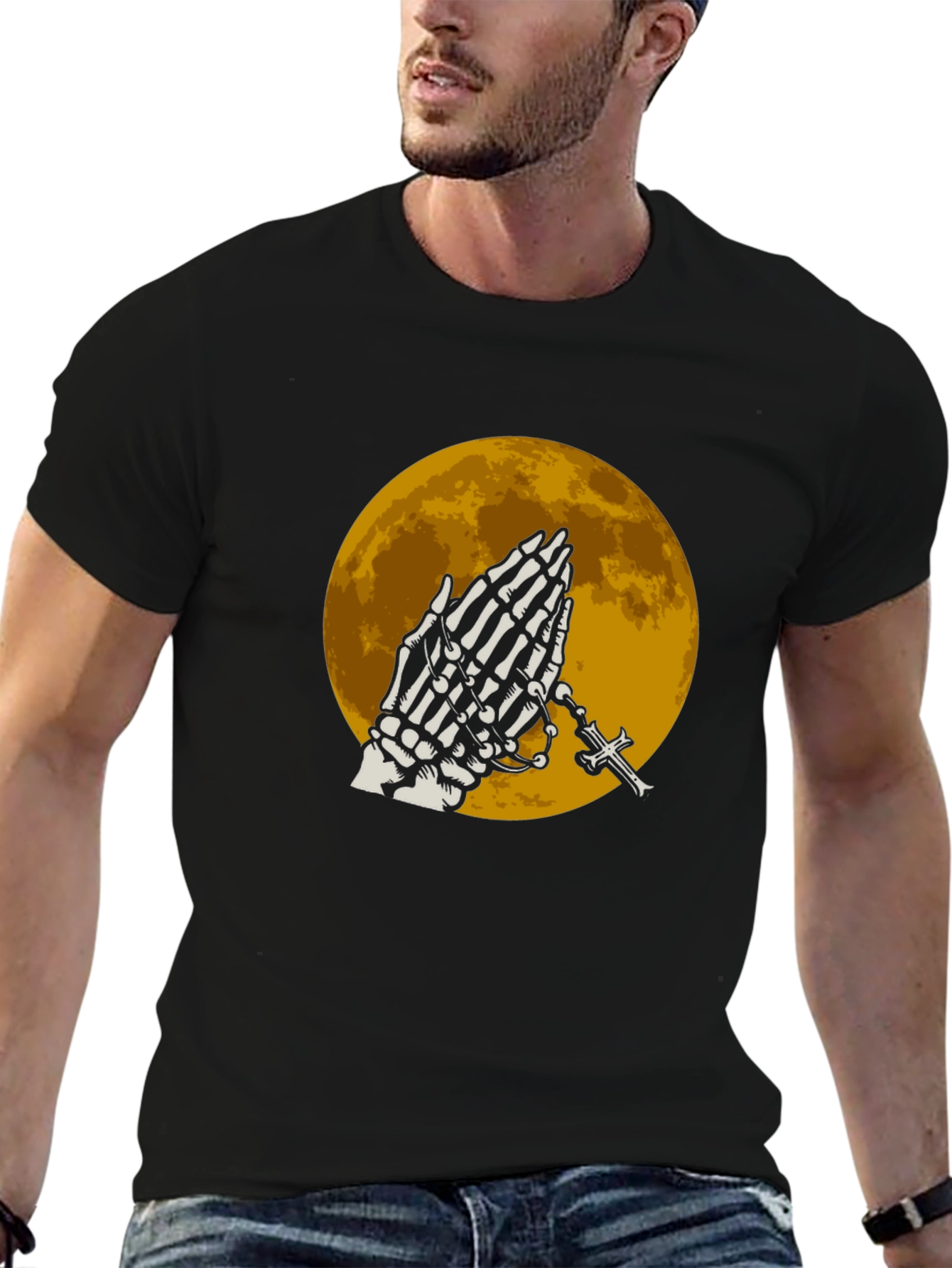 Skeleton Praying Hands T-Shirt - Black