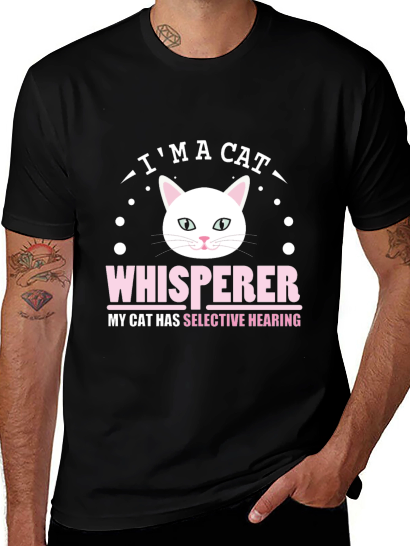 Cat Whisperer Graphic Tee - Black Cotton T-Shirt