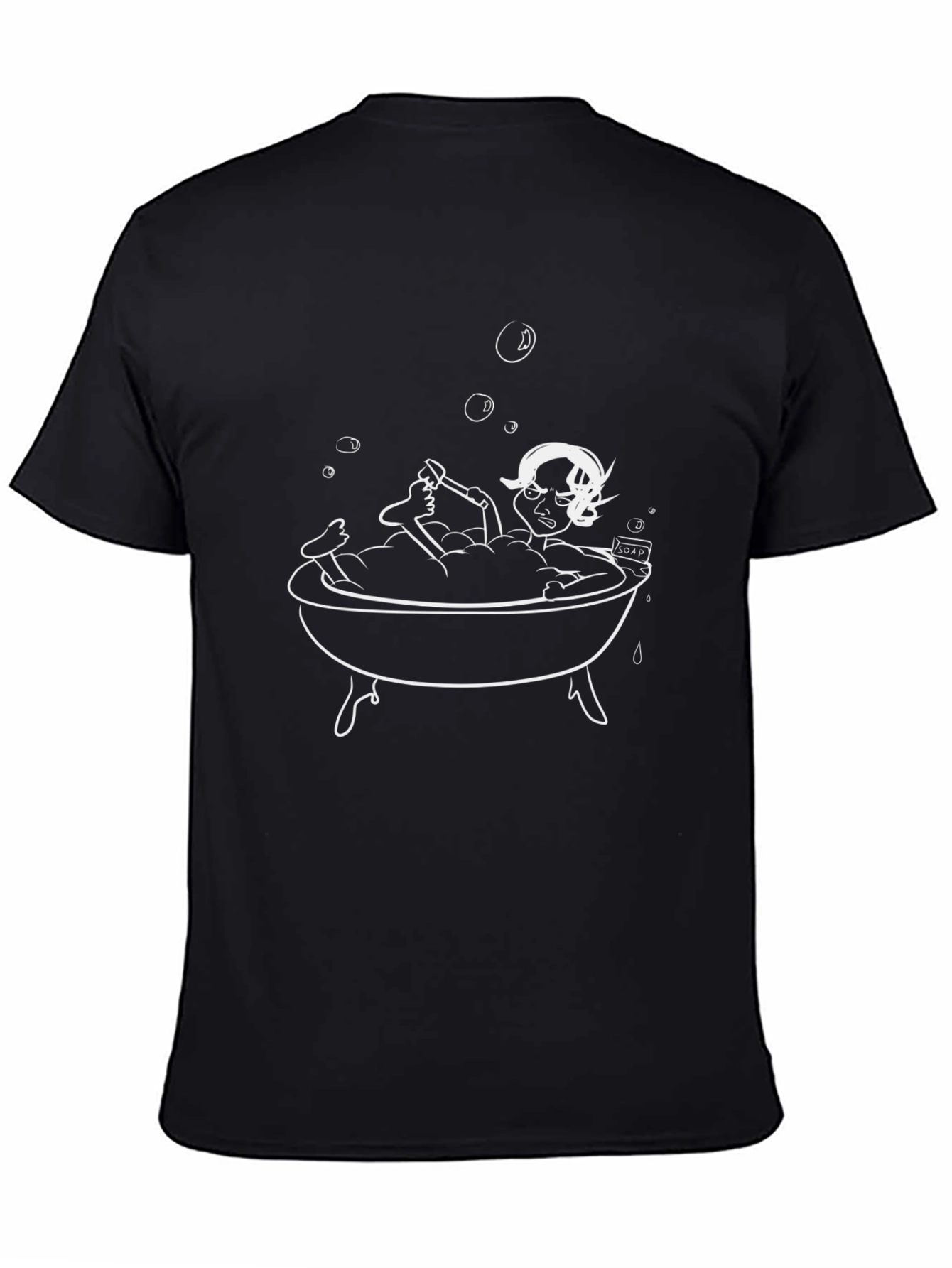 Fun Cartoon Bath Time T-Shirt - Black Cotton Blend