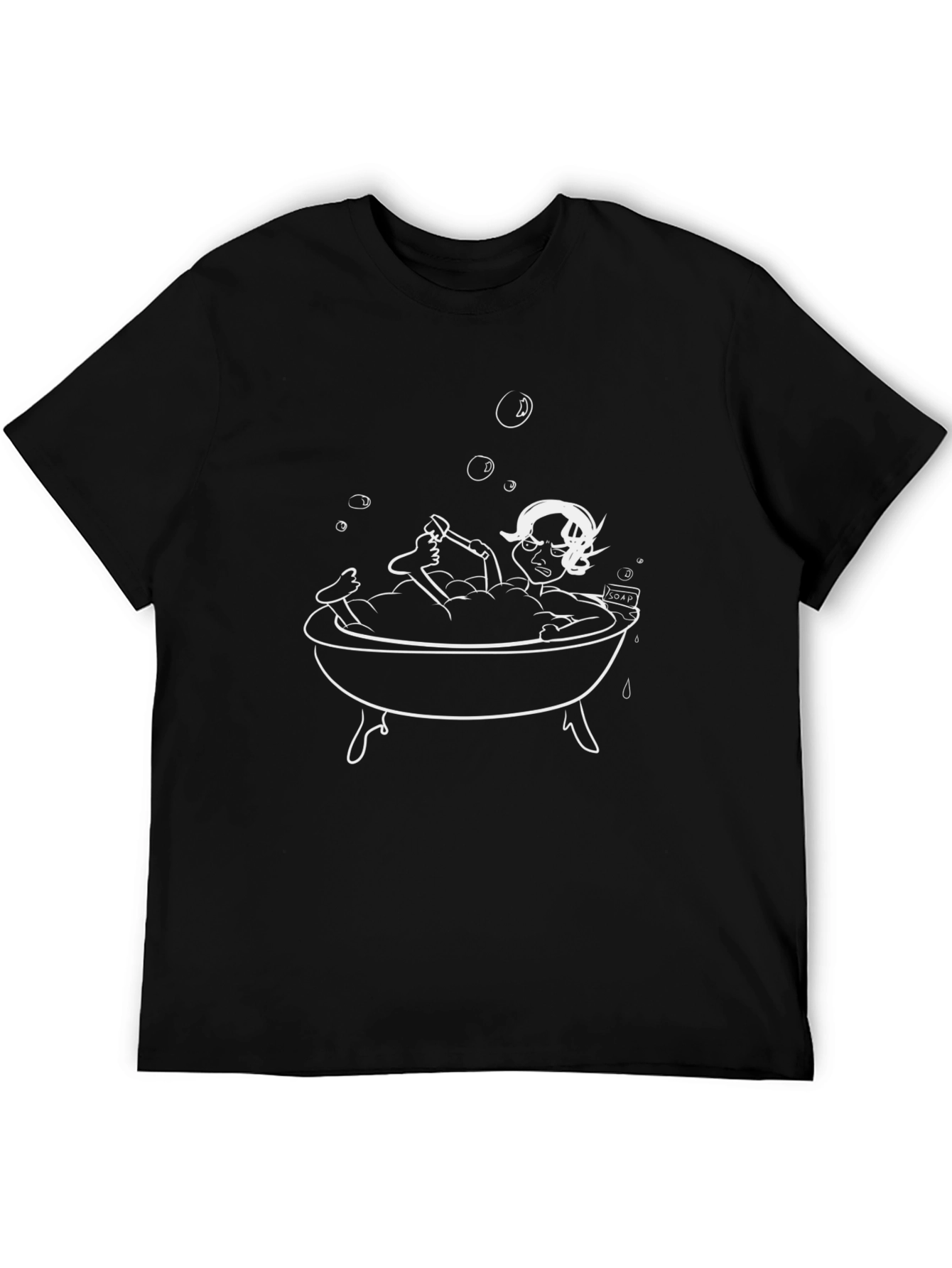 Fun Cartoon Bath Time T-Shirt - Black Cotton Blend